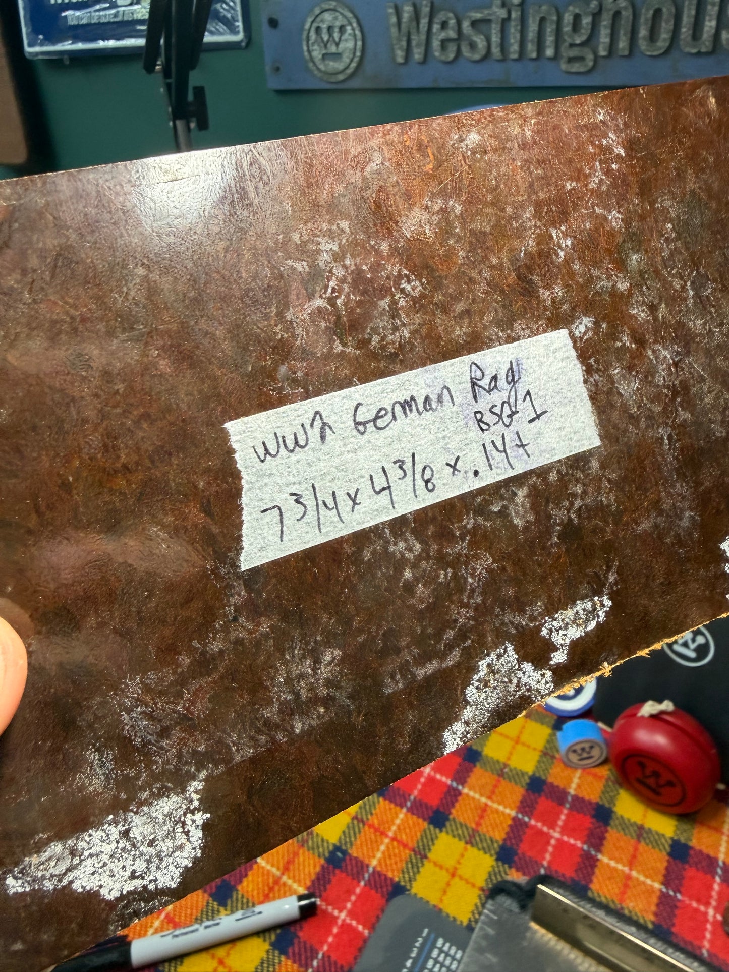 WWII German Butterscotch/Gold Rag Micarta BSG1 7 3/4”x4 3/8”x.14+”