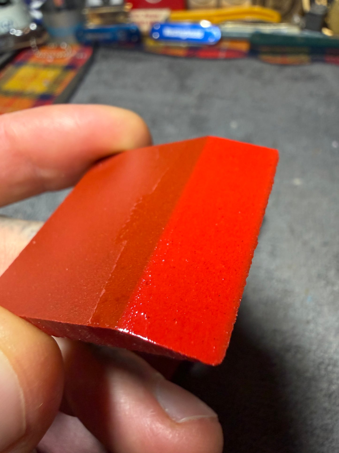 Antique “Strawberry Red” Philite Scales 5" x 1 1/2" x .19
