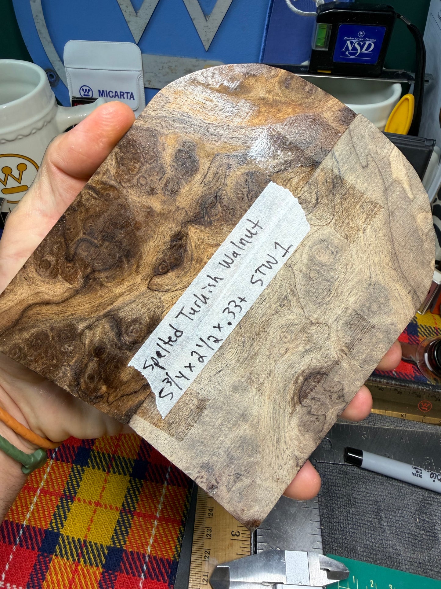Spalted Turkish Walnut Burl Scales STW1 5 3/4”x2 1/2”x.33+”