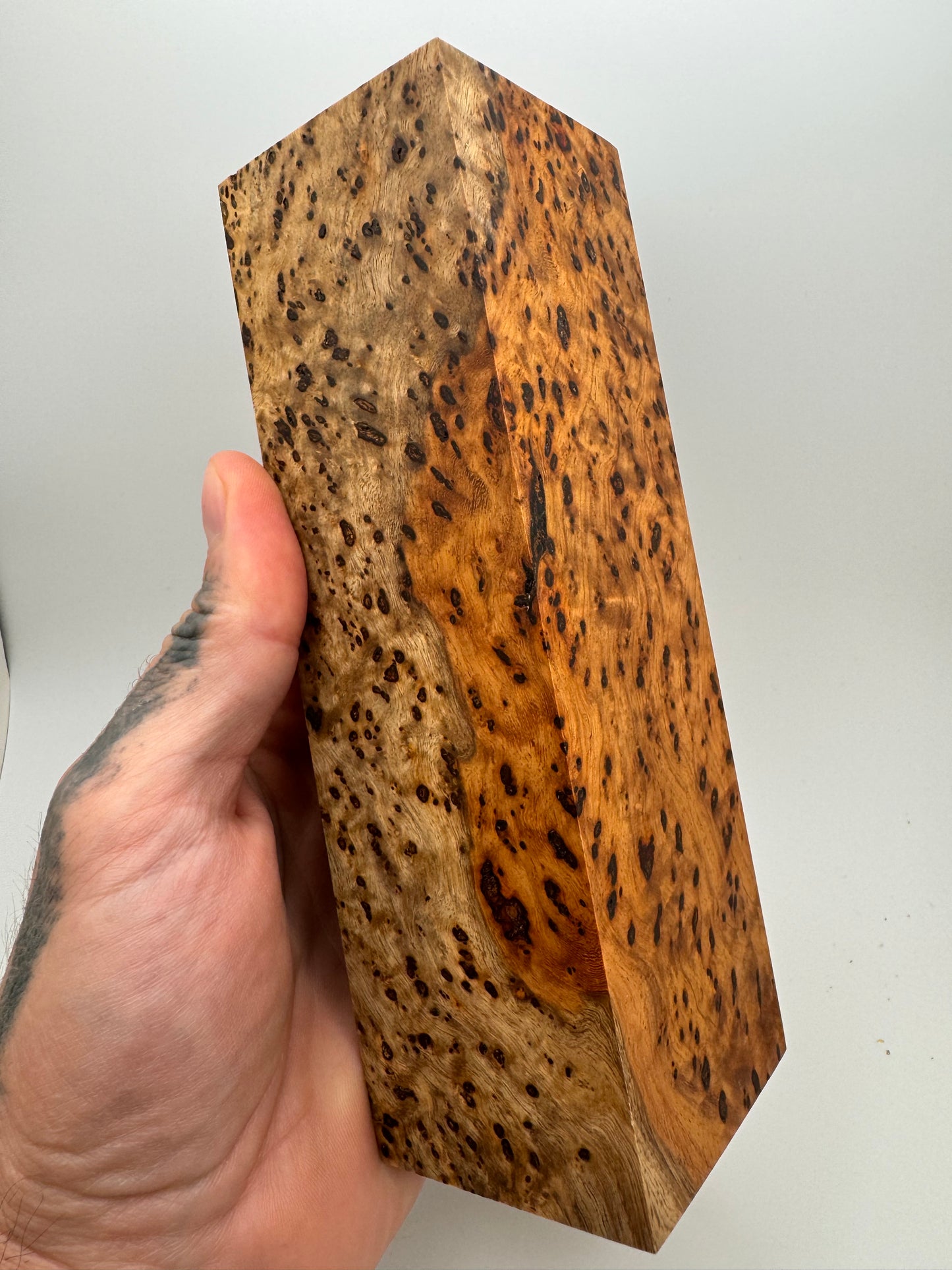 Stabilized Heart/Sap Birdseye Amboyna Burl Block 6 15/16” x 2 1/16” x 2 3/16”