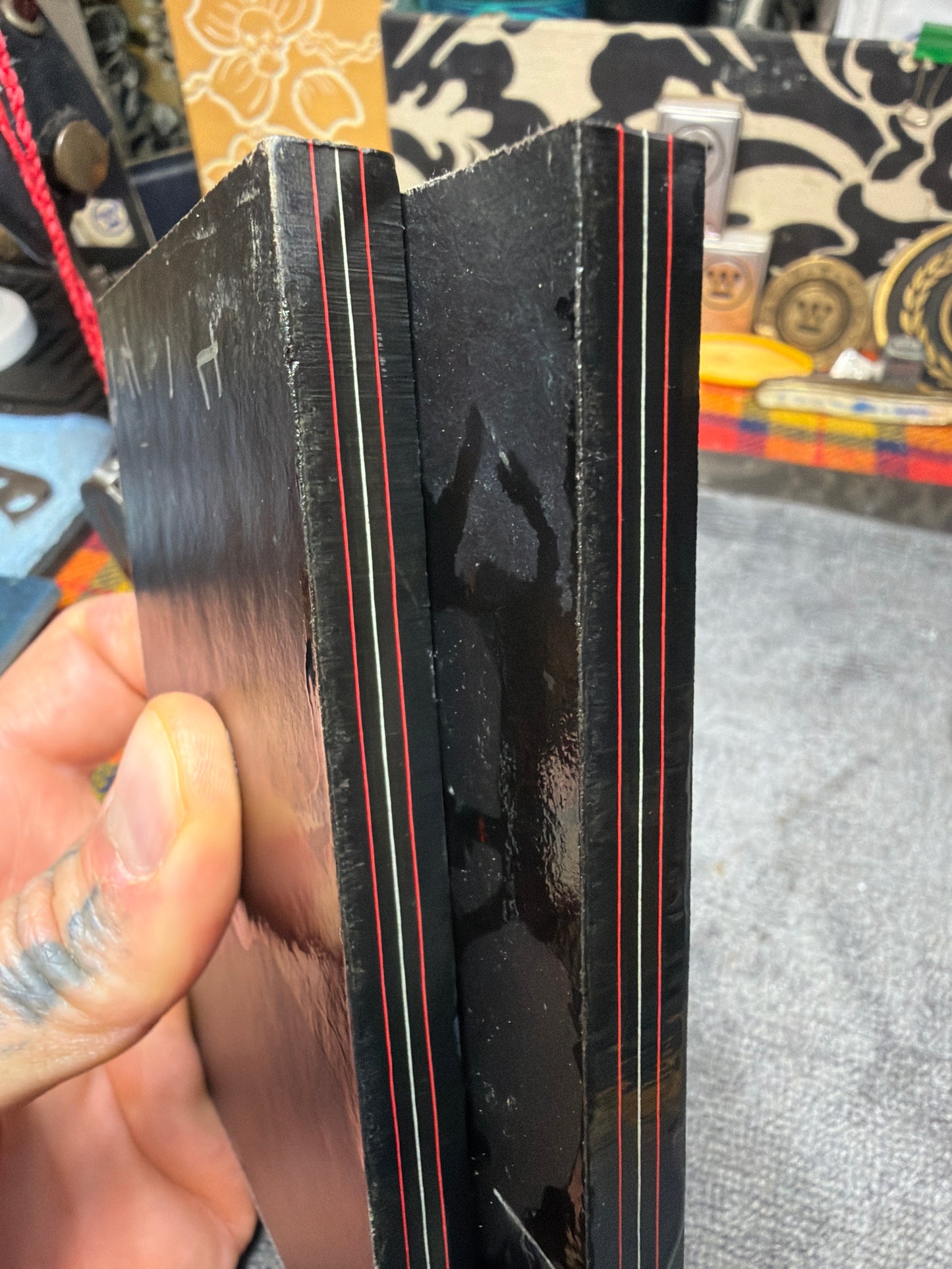 Vintage Allied Signal Red/White Black Paper Micarta 4 15/16” x 3 3/16” x .41”