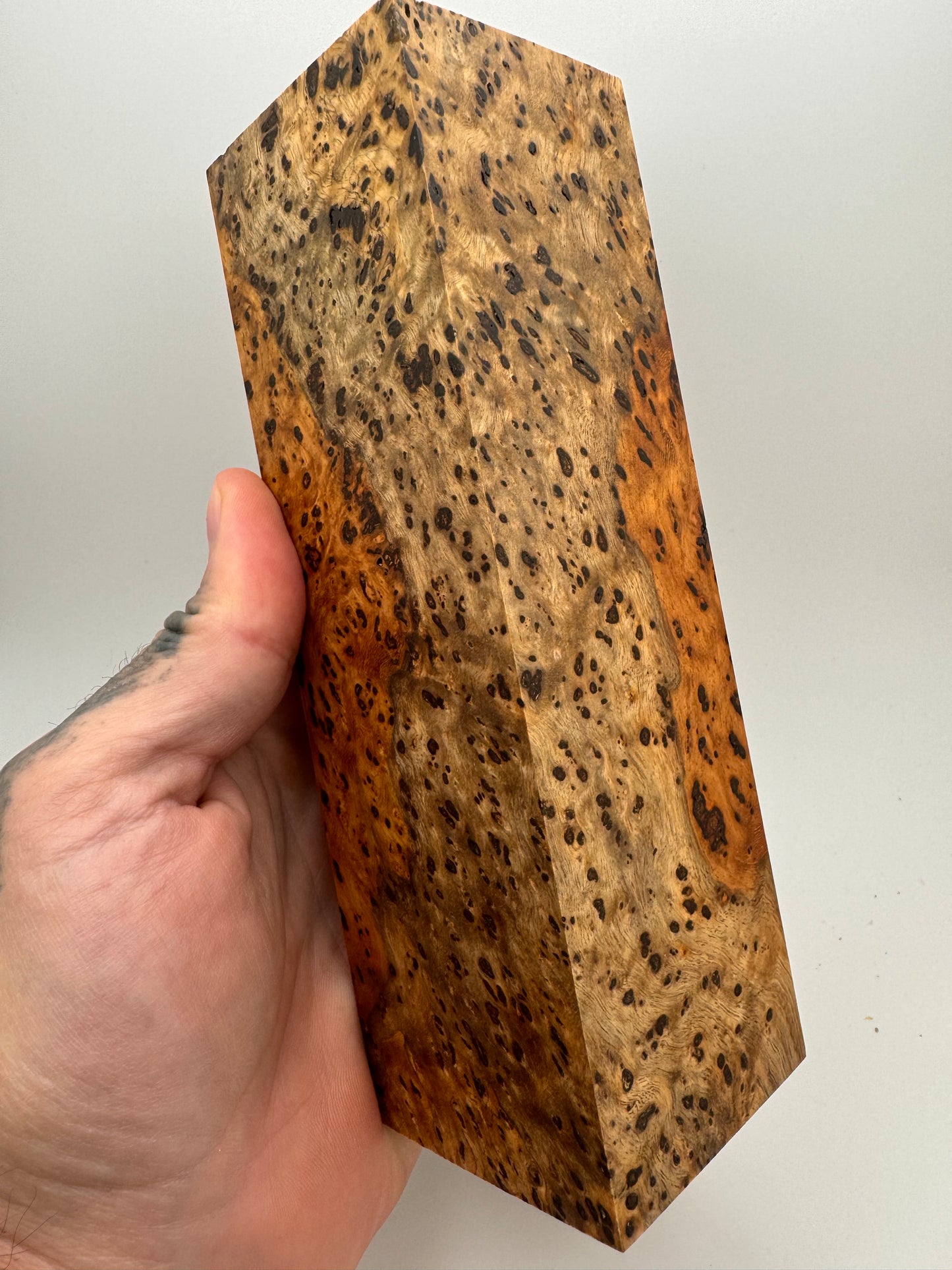 Stabilized Heart/Sap Birdseye Amboyna Burl Block 6 15/16” x 2 1/16” x 2 3/16”