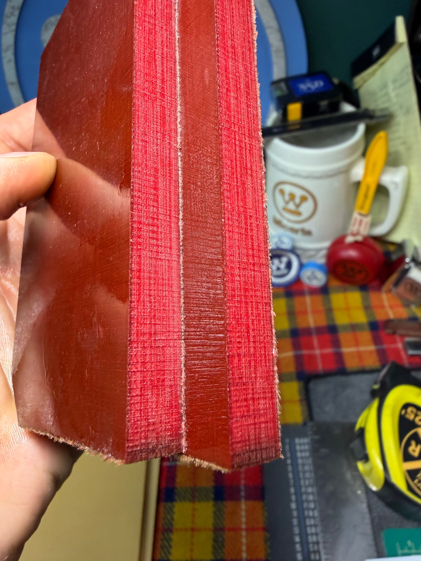 Vintage Pink/Red Linen Micarta 4 15/16”x3”x.4”
