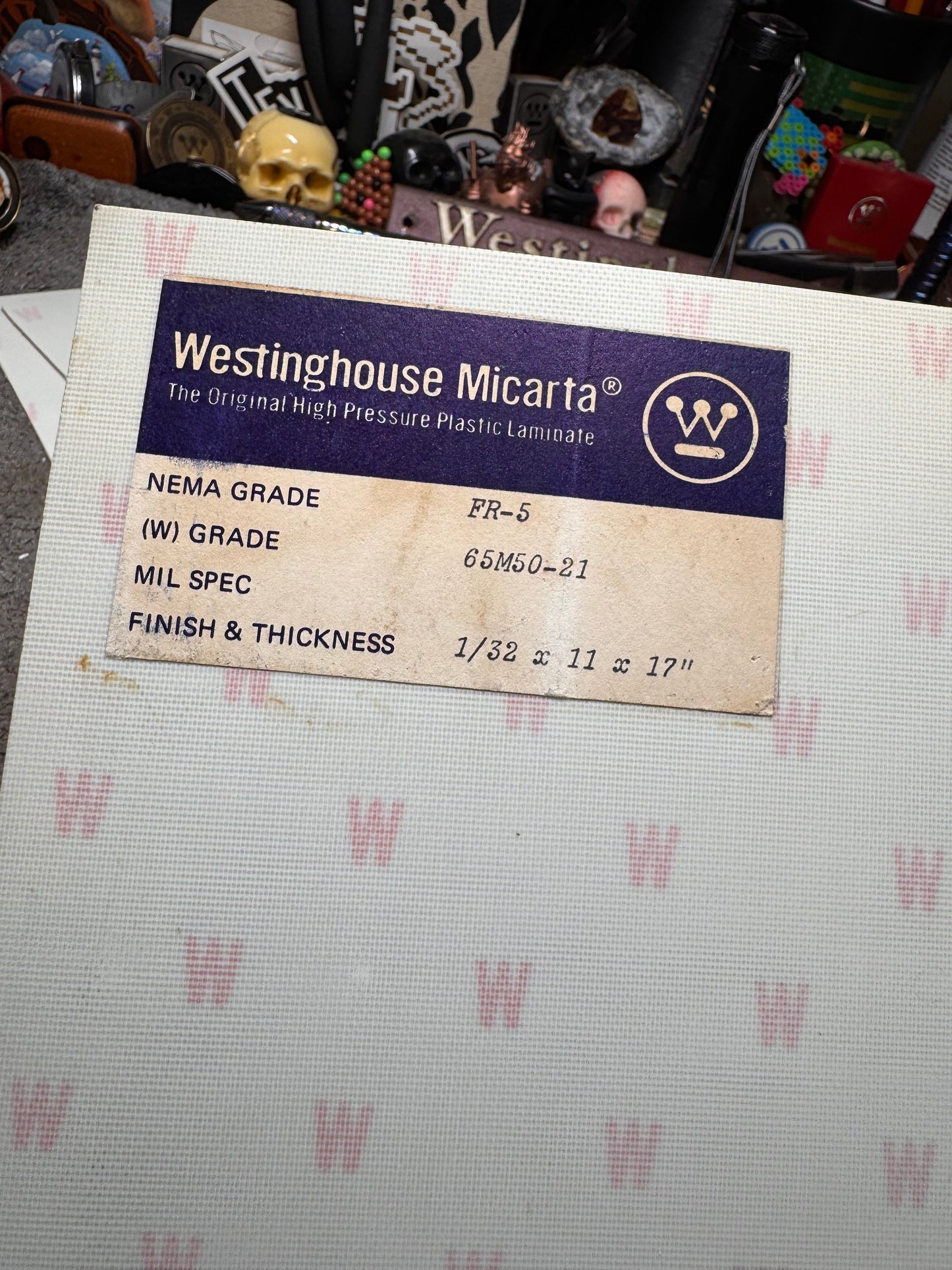 Vintage Westinghouse Logo White FR-5 (inlay/underlay) 5” x 3 5/8” x 1/32”