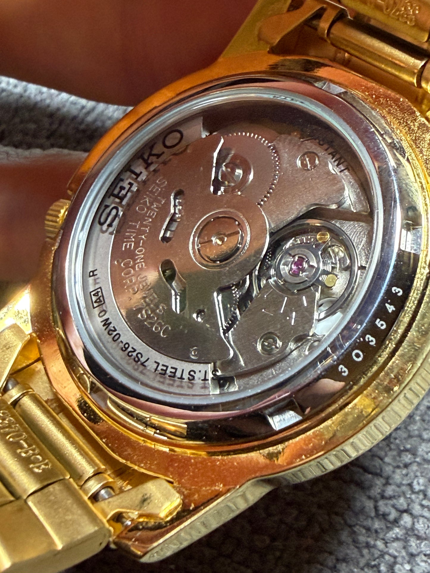 Used Custom Modded Gold Seiko 5 With Vintage Emerald Paper Dial