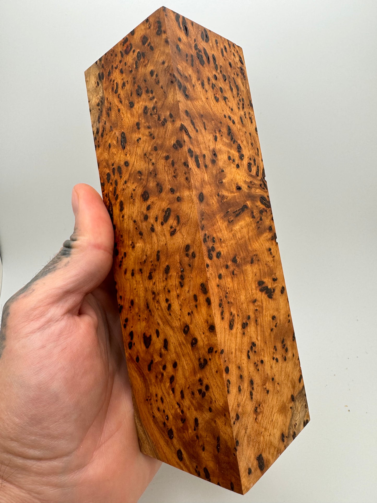 Stabilized Heart/Sap Birdseye Amboyna Burl Block 6 15/16” x 2 1/16” x 2 3/16”