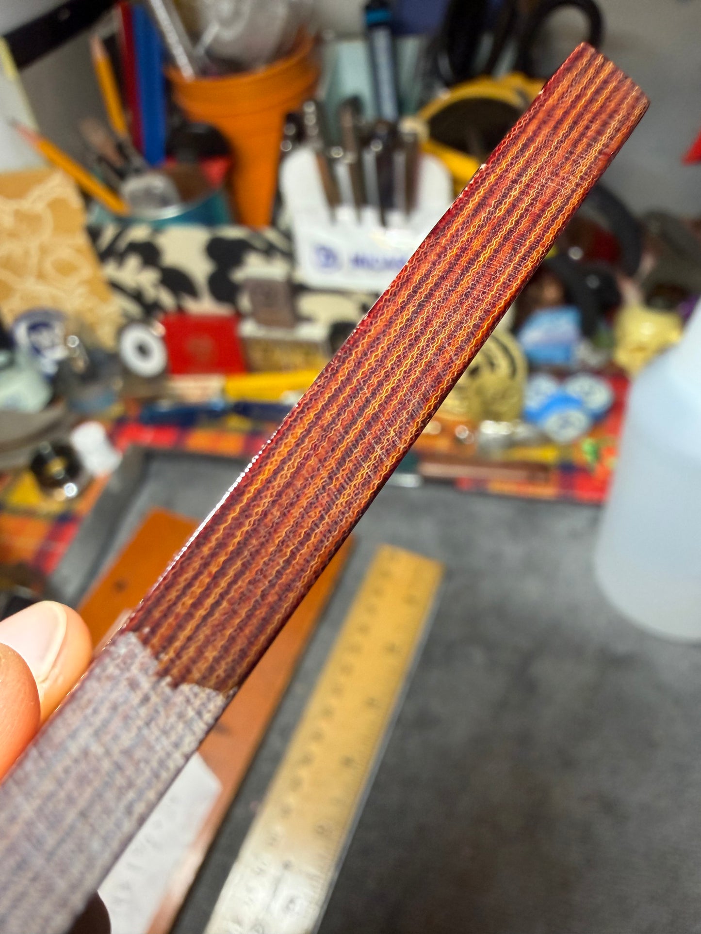 Vintage Westinghouse Layered Linen (Red/Tan) 5 1/8” x 5” x .26”