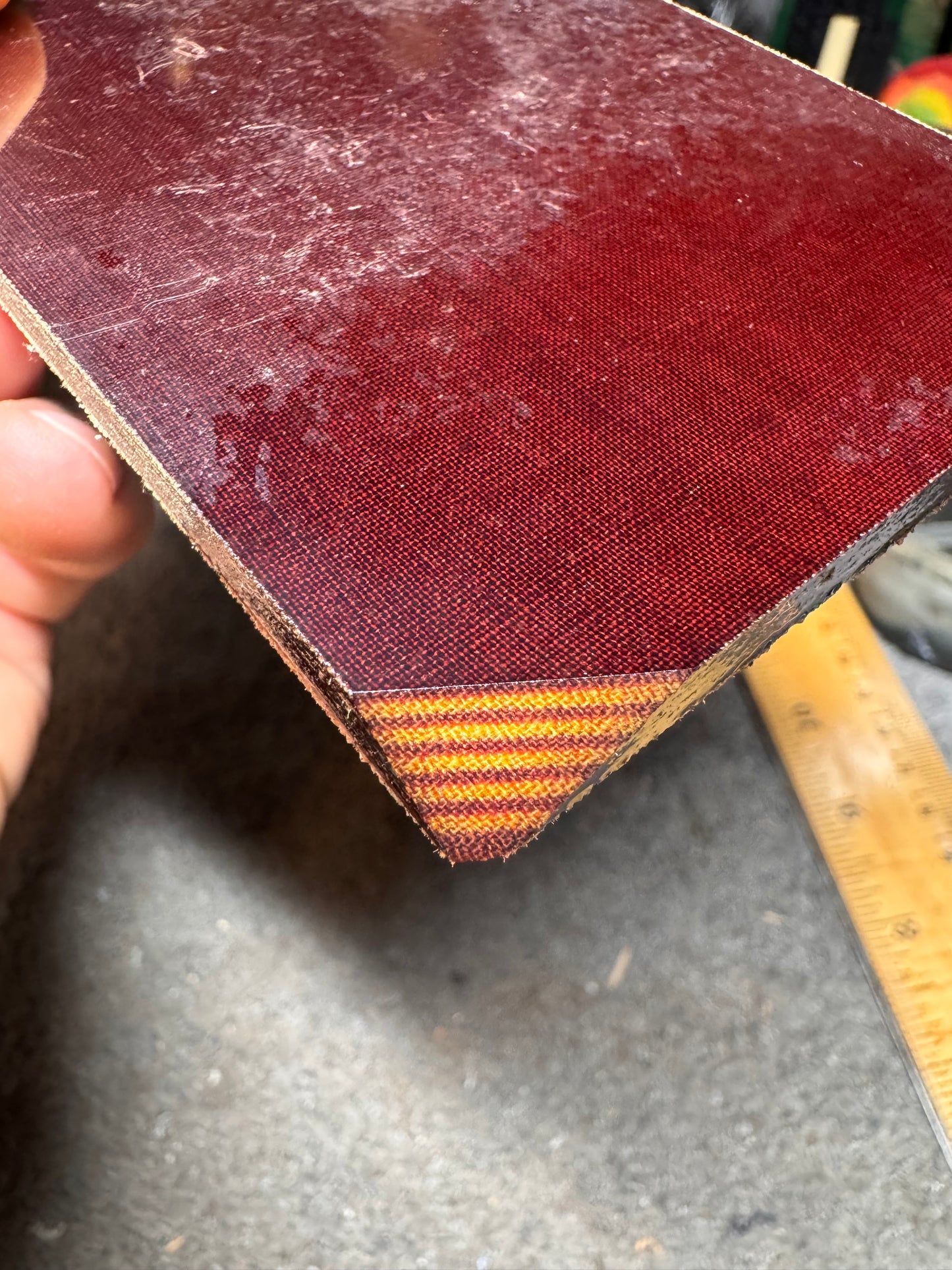 Vintage Westinghouse Layered Linen (Red/Tan) 5 1/2" x 2 13/16" x .21"