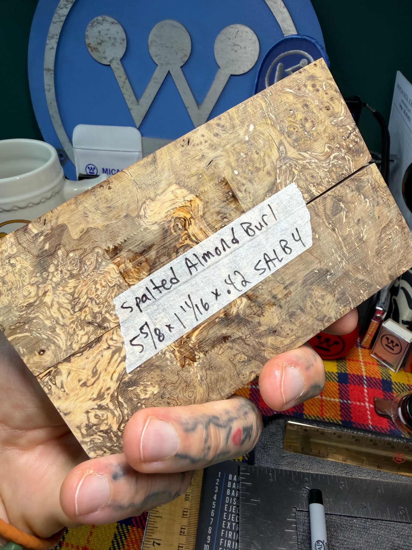 Spalted Almond Burl Scales SALB4 5 5/8”x1 11/16”x.42”