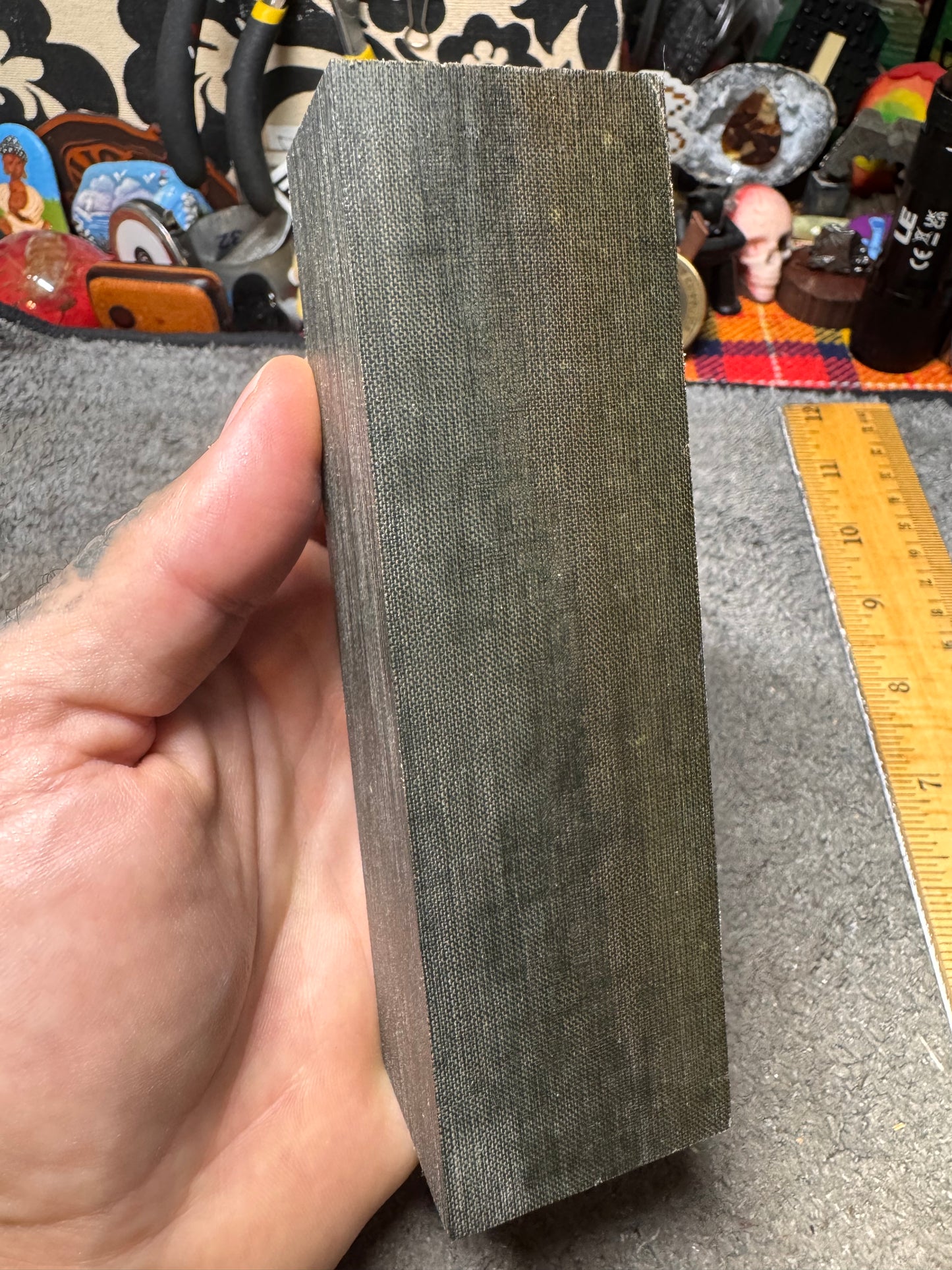 Vintage OD Green Cotton Block 5 3/8” x 1 9/16” x 1 5/16”