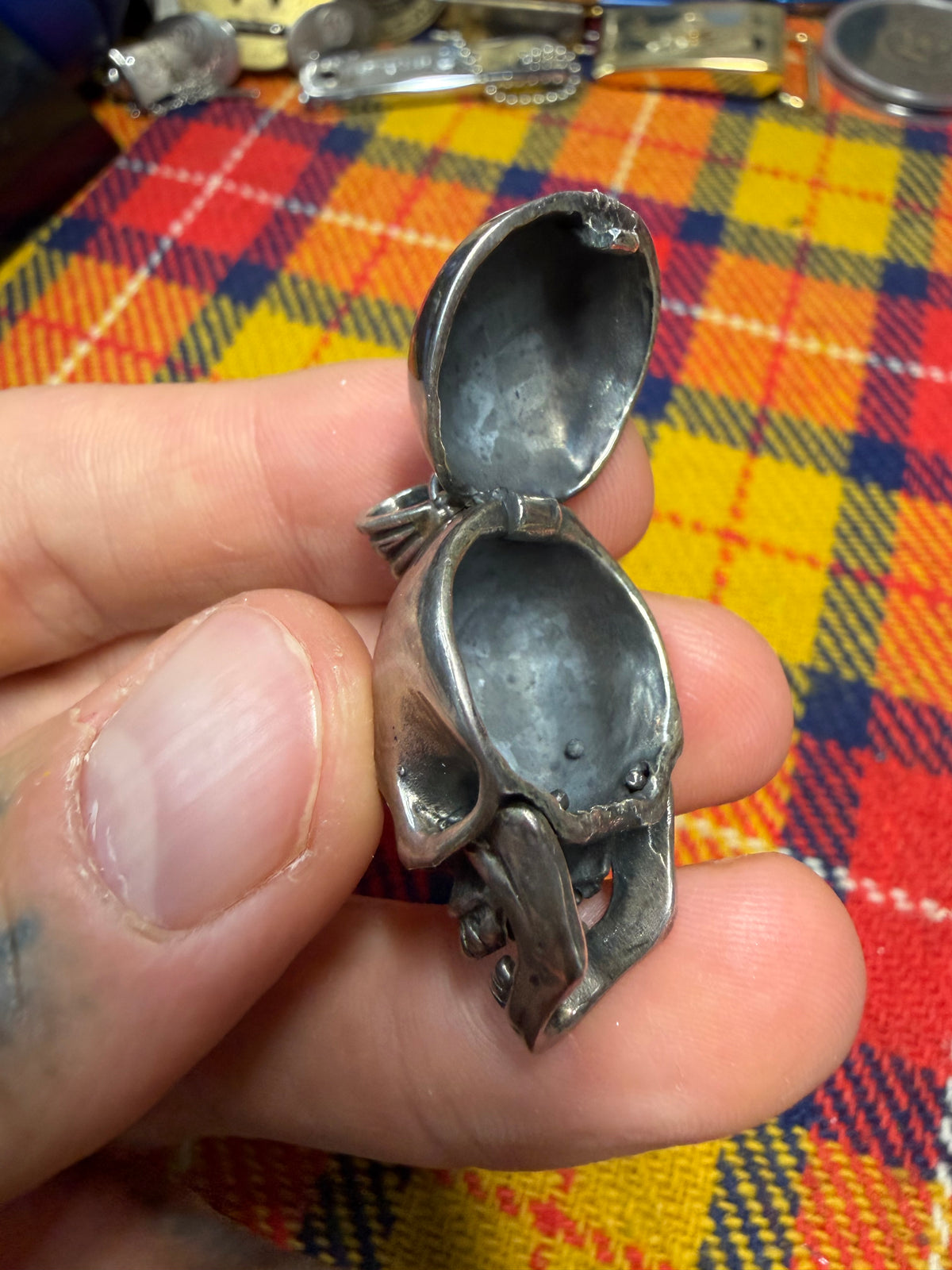 Sterling Silver Skull Stash Box Pendant
