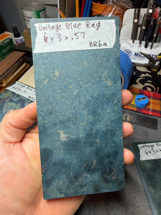 Vintage Blue Rag Micarta BR6A 6”x3”x.57”