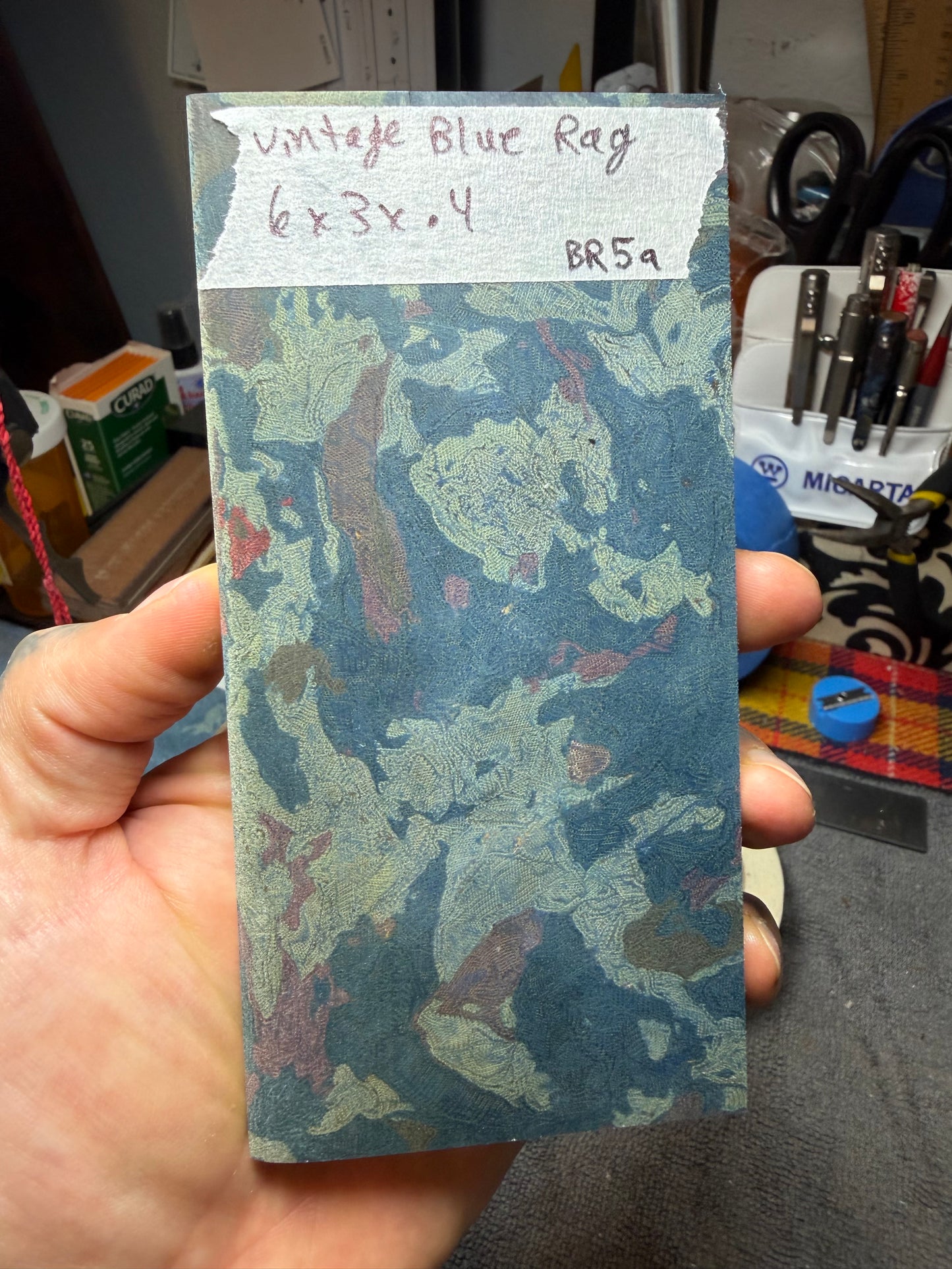 Vintage Blue Rag Micarta BR5A 6”x3”x.4”