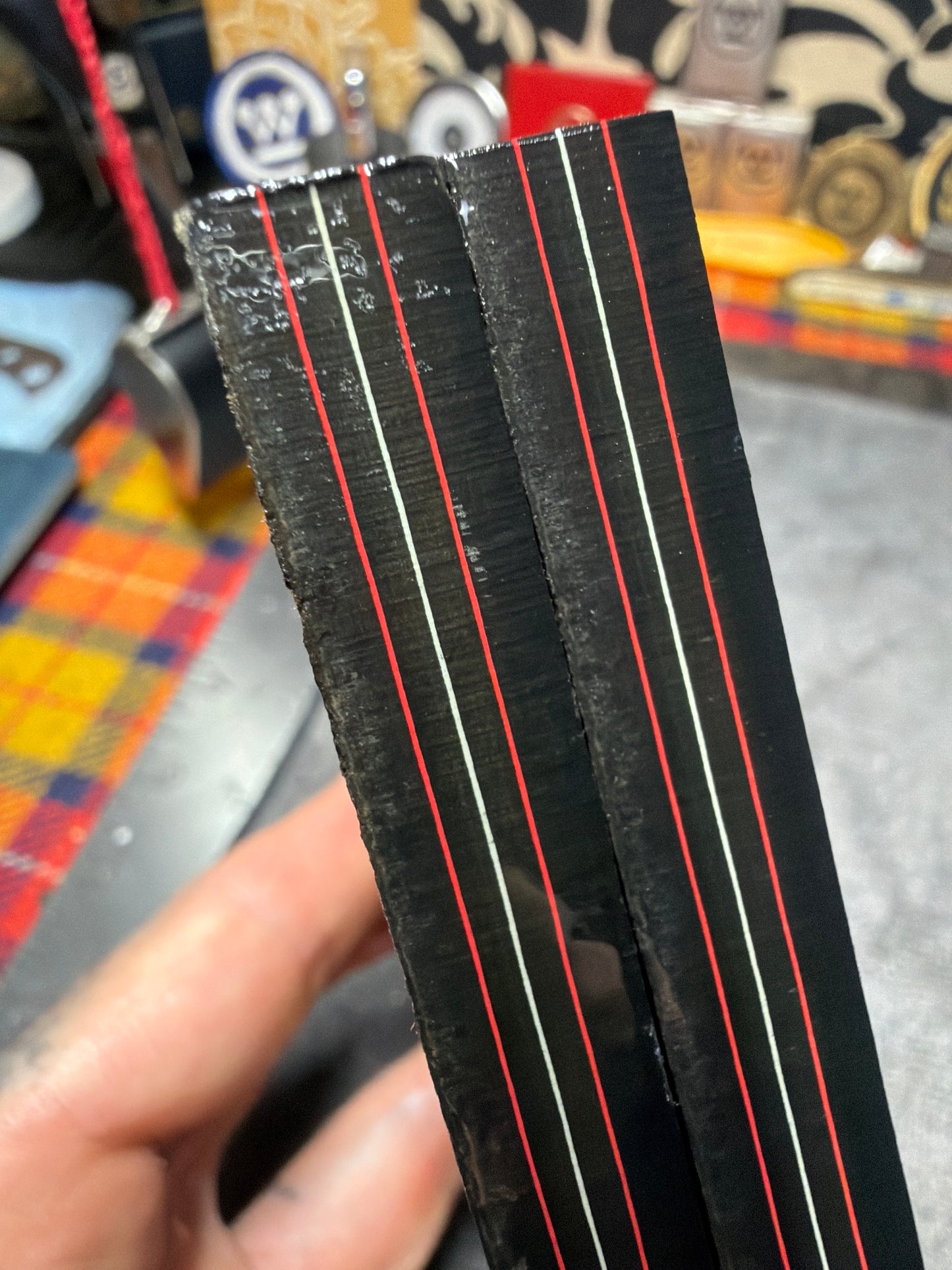 Vintage Allied Signal Red/White Black Paper Micarta 4 15/16” x 3 3/16” x .41”