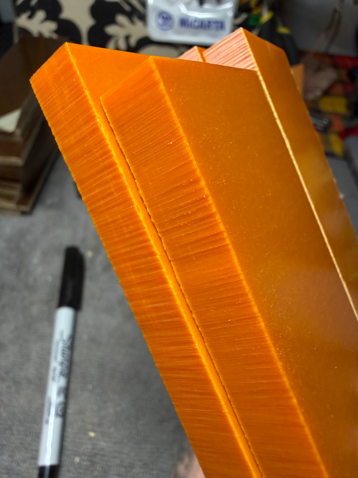 Vintage XX Orange Paper Micarta 9 7/8” x 1 1/2” x 3/8”