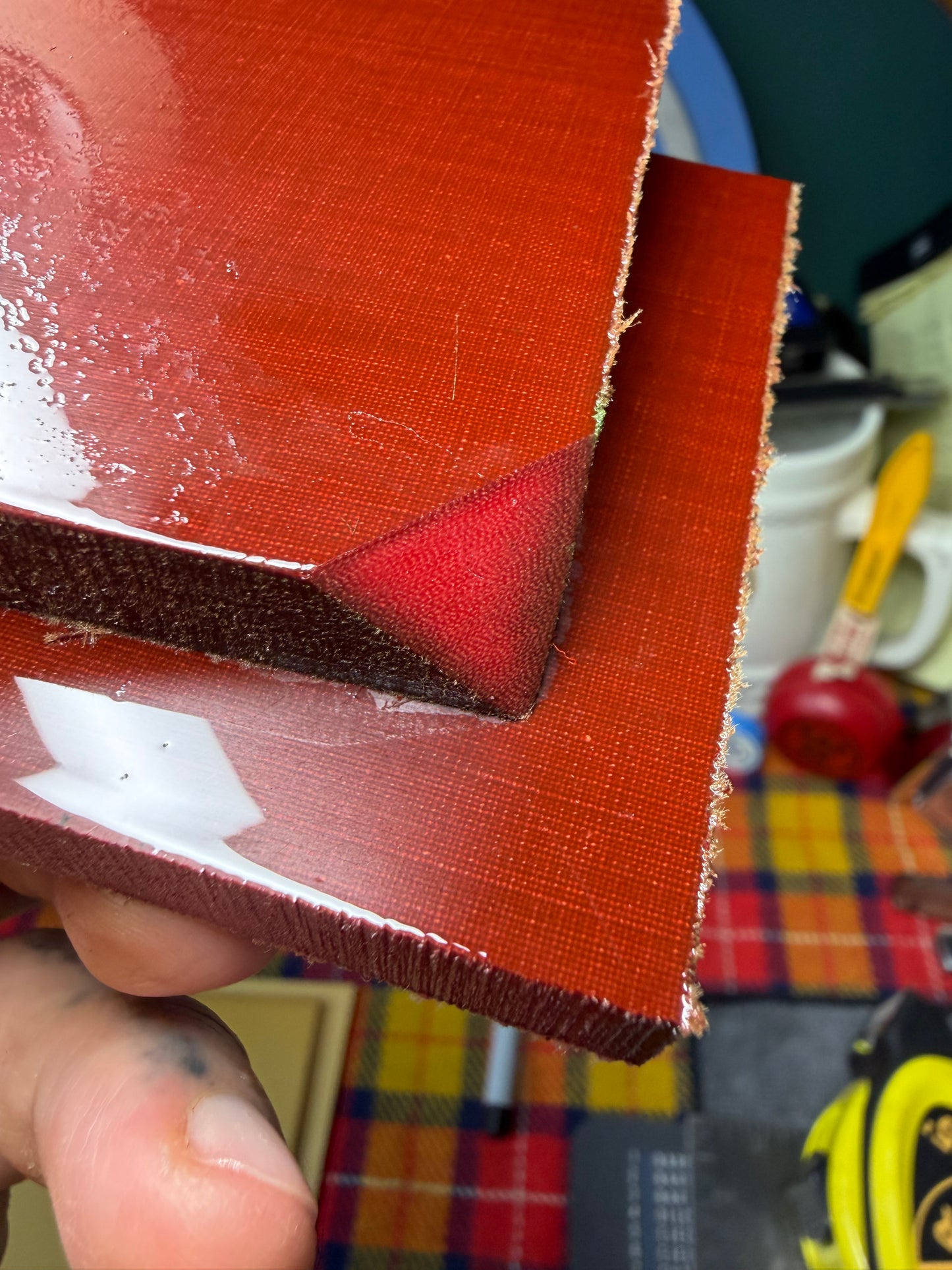 Vintage Pink/Red Linen Micarta 4 15/16”x3”x.4”
