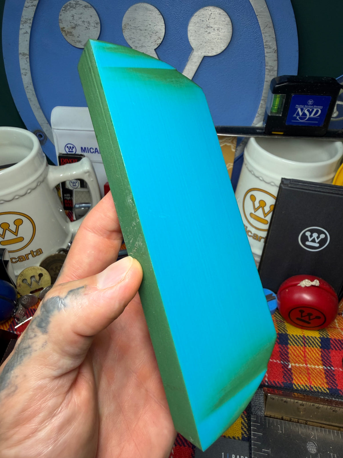Antique Turquoise Bakelite Block 4 1/2-6" x 2 1/16" x .66”