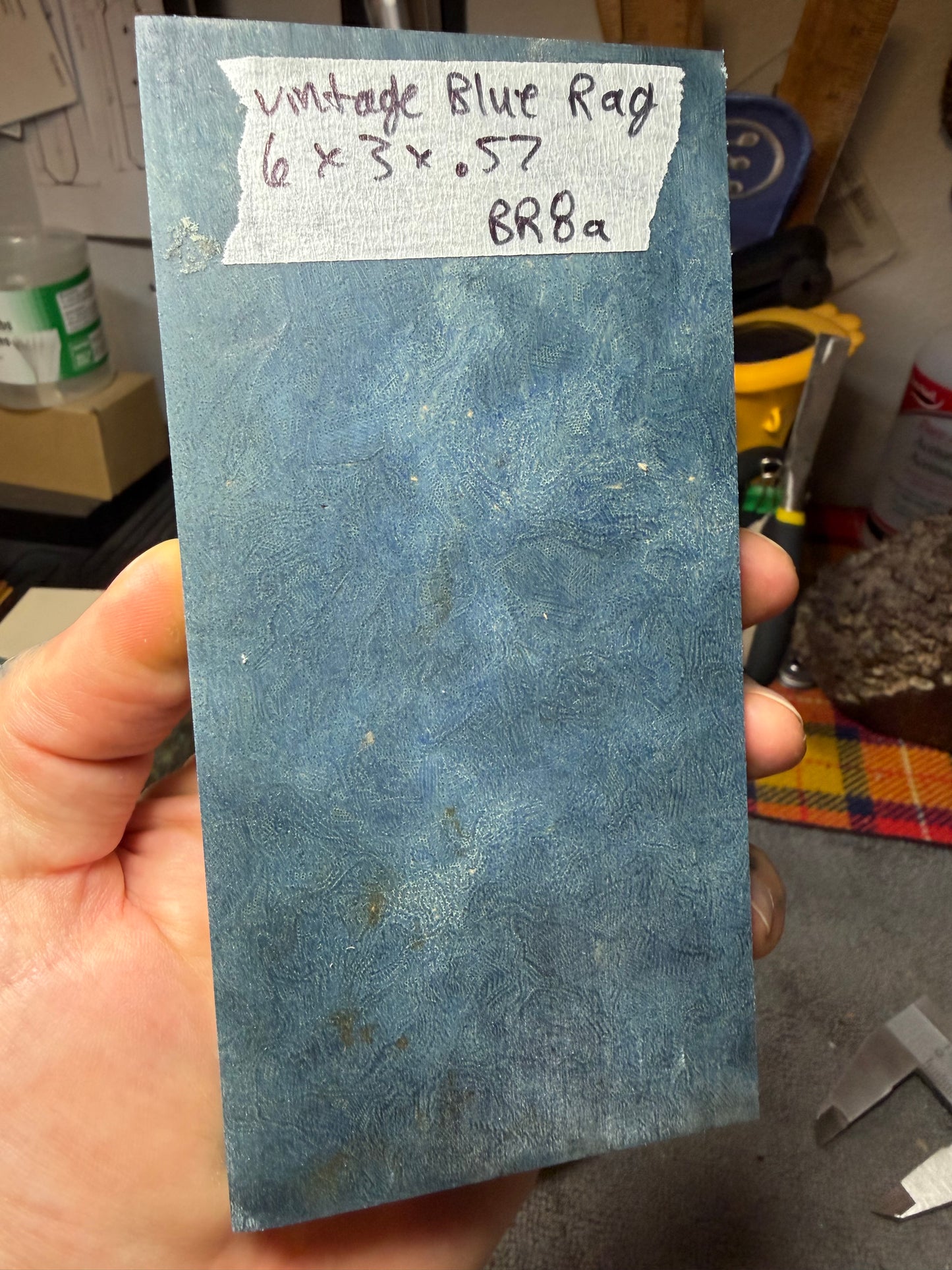 Vintage Blue Rag Micarta BR8A 6”x3”x.57”