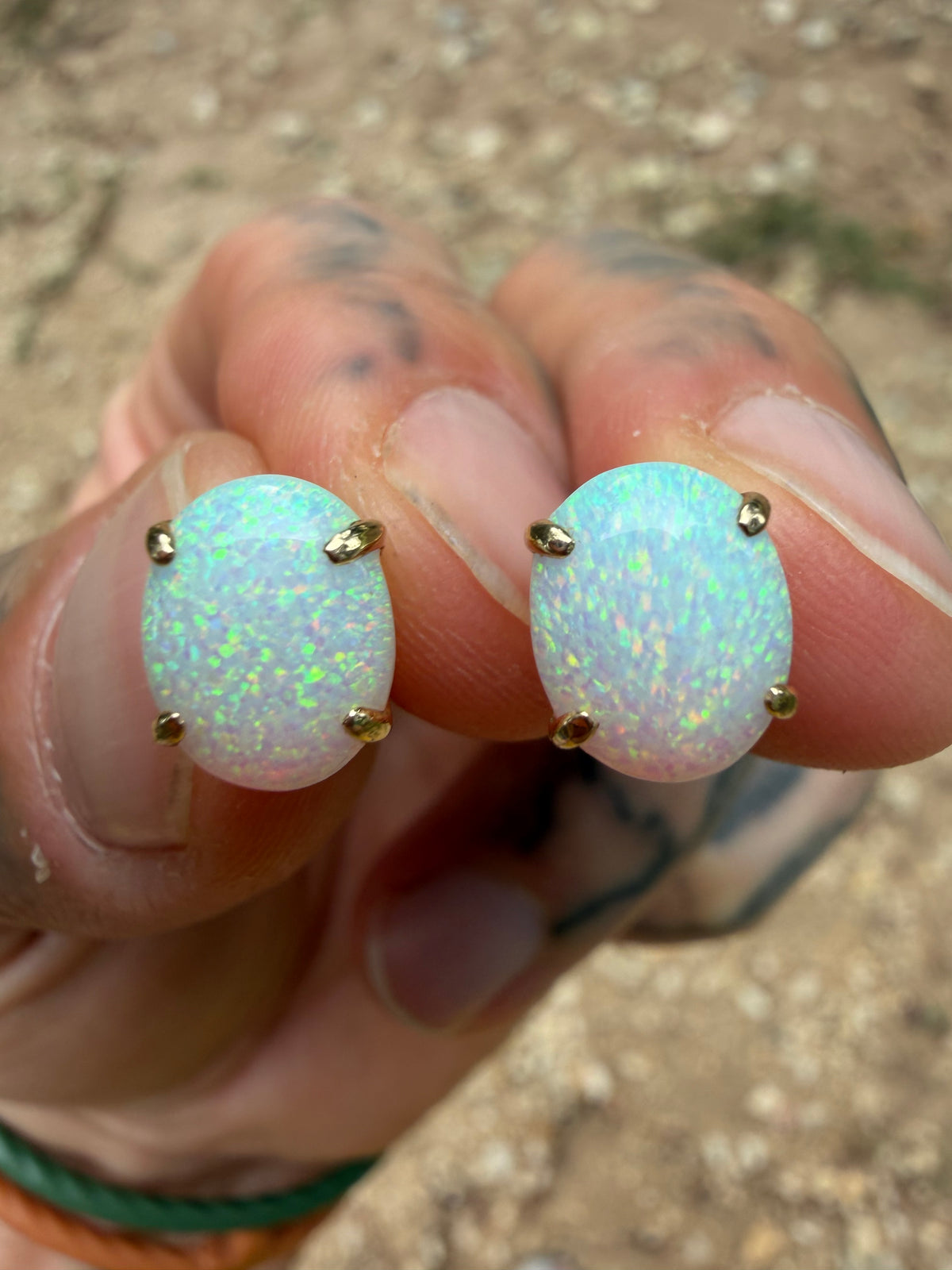 14KT Gold With Opal Studs 10mm x 8mm