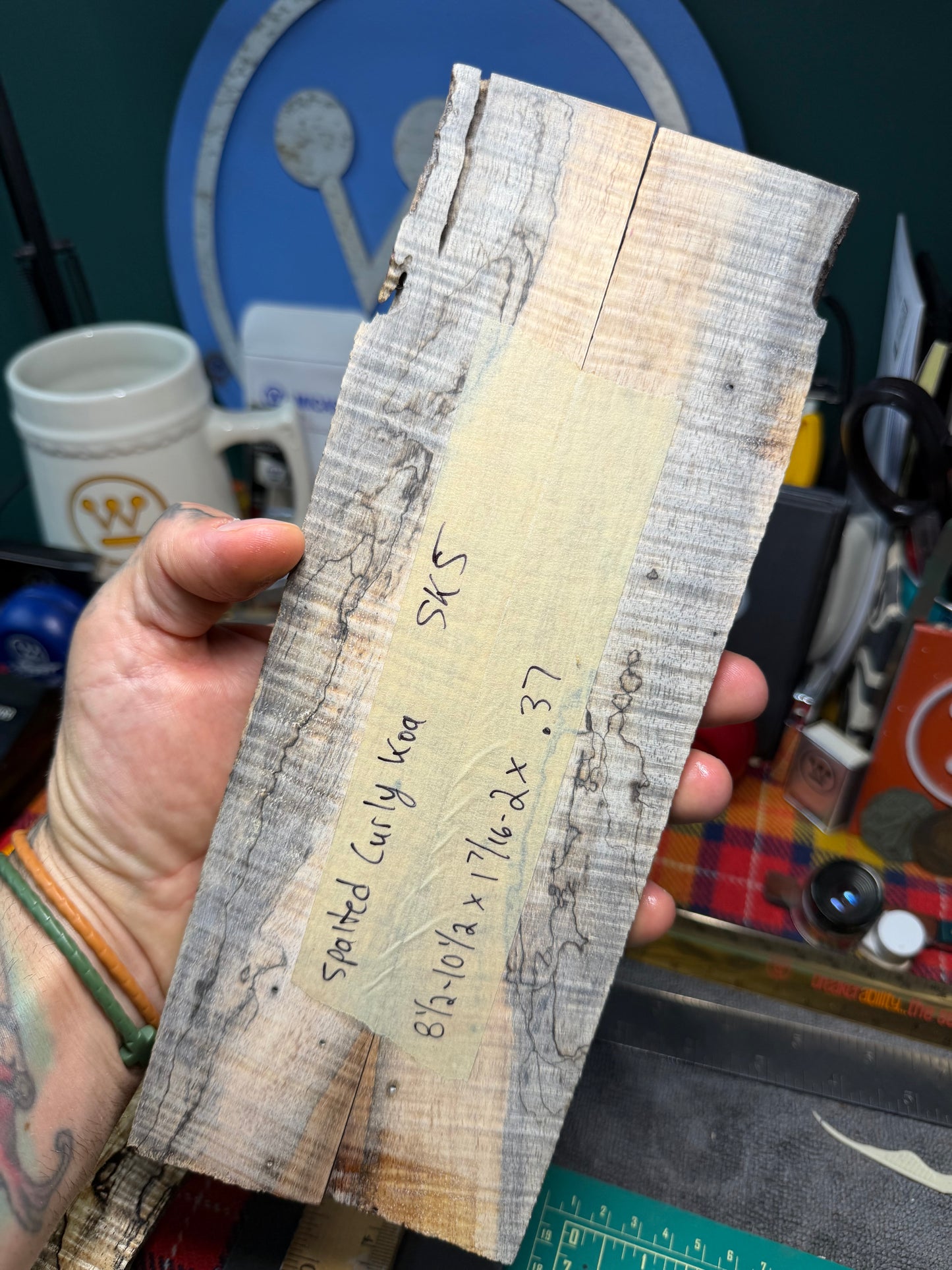 Spalted Curly Koa Scales SK5 8 1/2-10 1/2”x1 7/16-2”x.37
