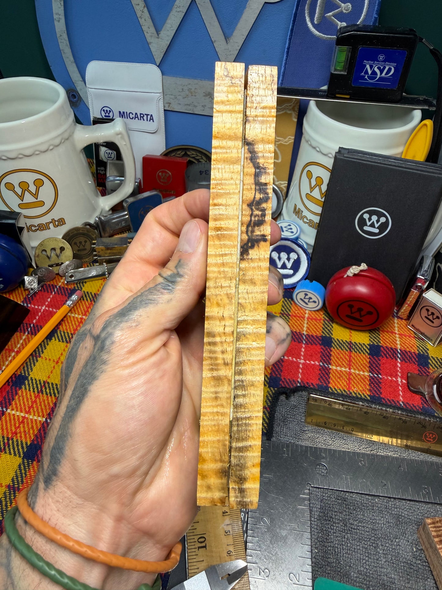 Spalted Curly Koa Scales SK2 5 3/4”x2”x3/8”
