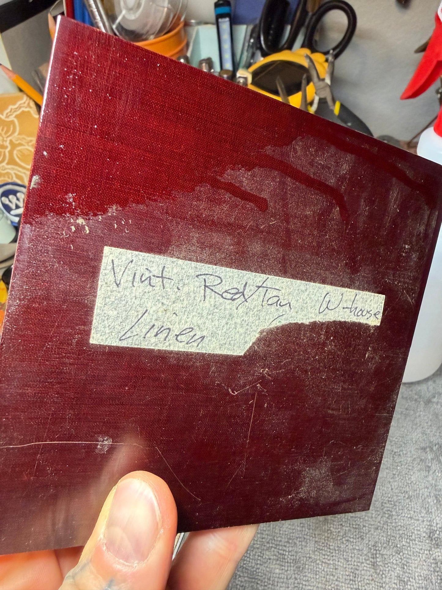 Vintage Westinghouse Layered Linen (Red/Tan) 5 1/8” x 5” x .26”