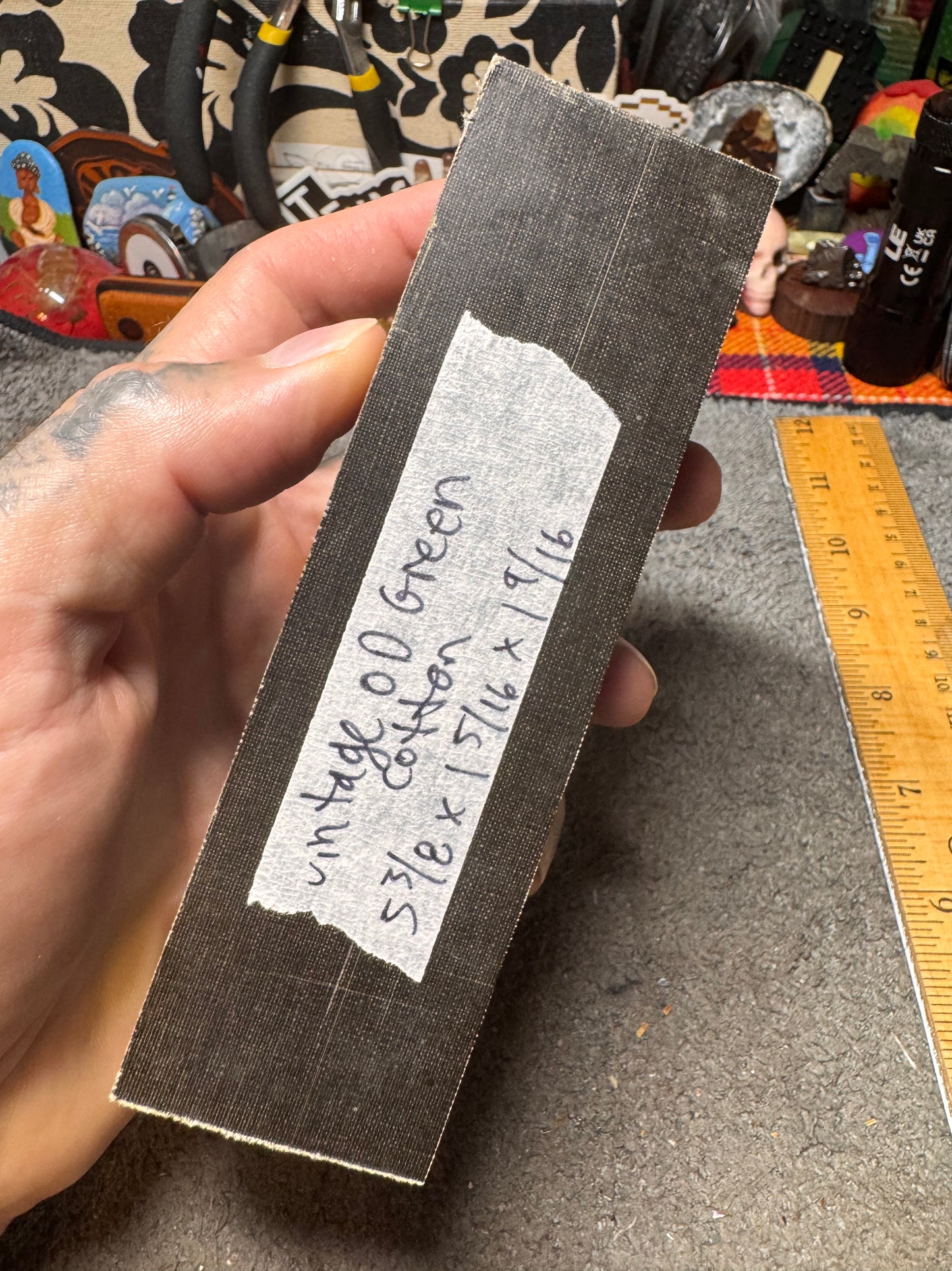 Vintage OD Green Cotton Block 5 3/8” x 1 9/16” x 1 5/16”