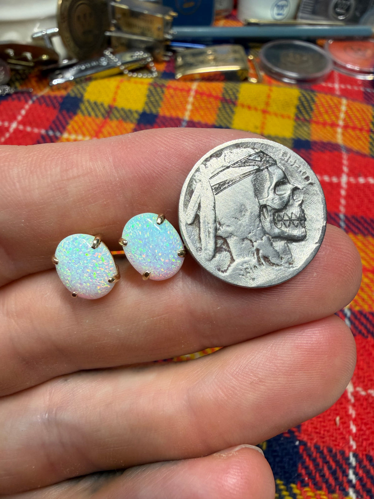 14KT Gold With Opal Studs 10mm x 8mm