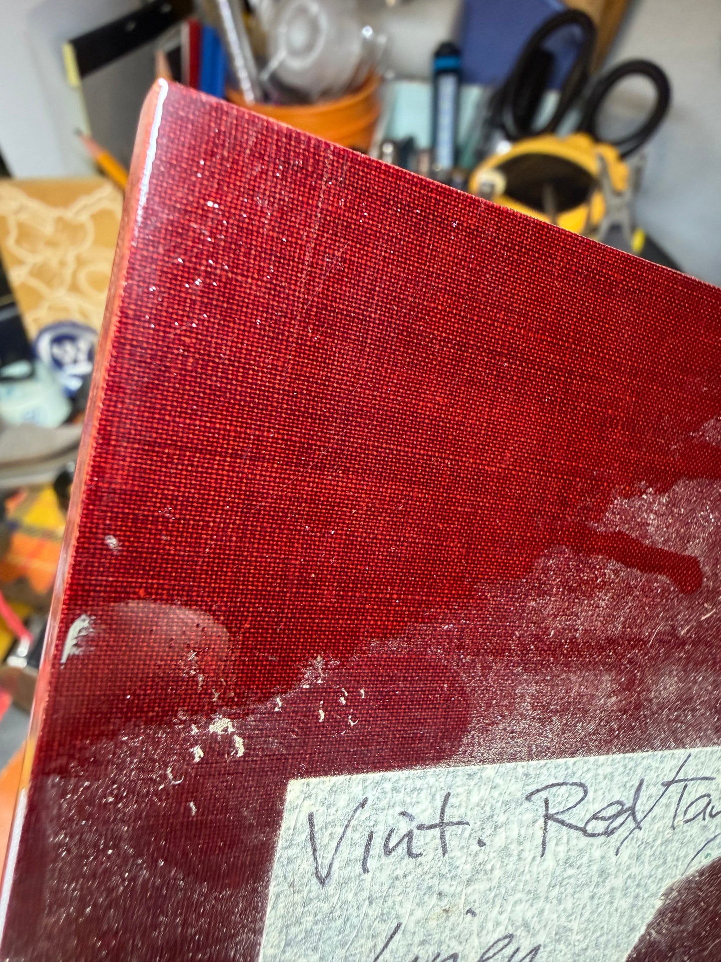 Vintage Westinghouse Layered Linen (Red/Tan) 5 1/8” x 5” x .26”