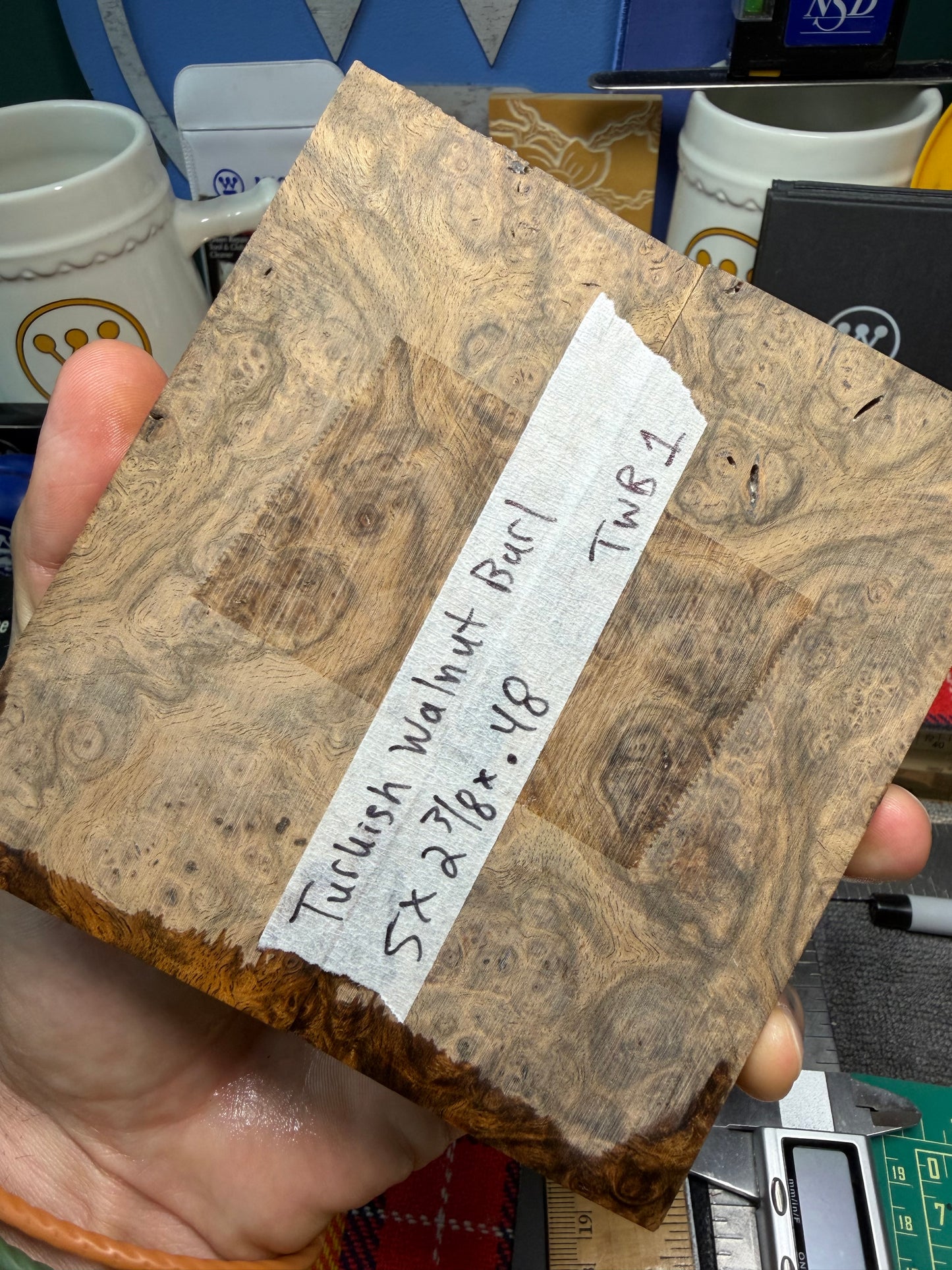 Turkish Walnut Burl Scales TWB1 5”x2 3/8”x.48”