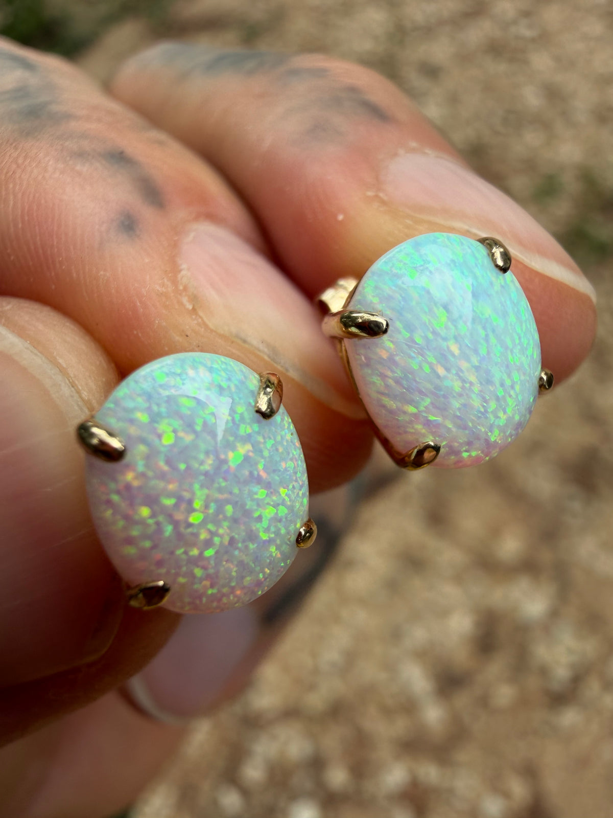 14KT Gold With Opal Studs 10mm x 8mm