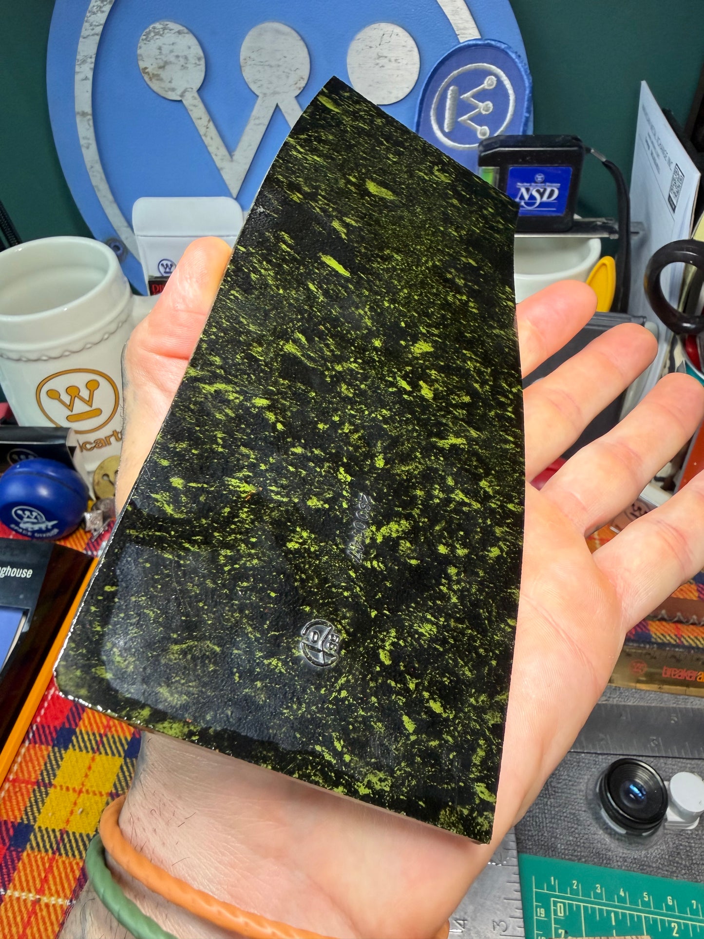 Antique Black/Green Speckled Bakelite 8 1/8”x3 1/4”x.138”