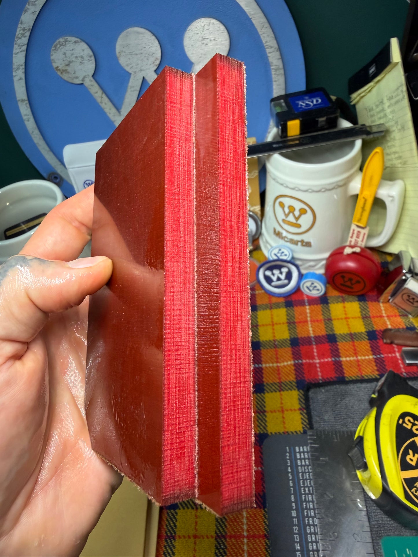 Vintage Pink/Red Linen Micarta 4 15/16”x3”x.4”