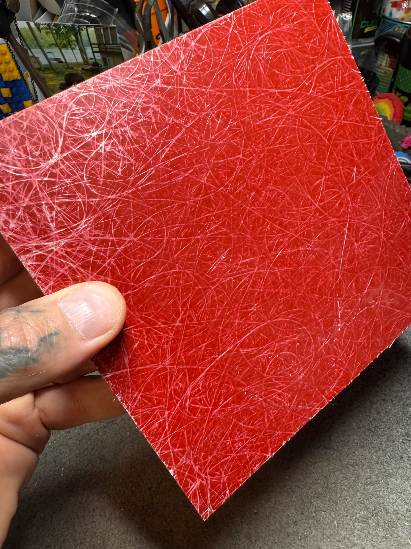 Vintage Red Spun Glass Block 6” x 6” x 1/2”