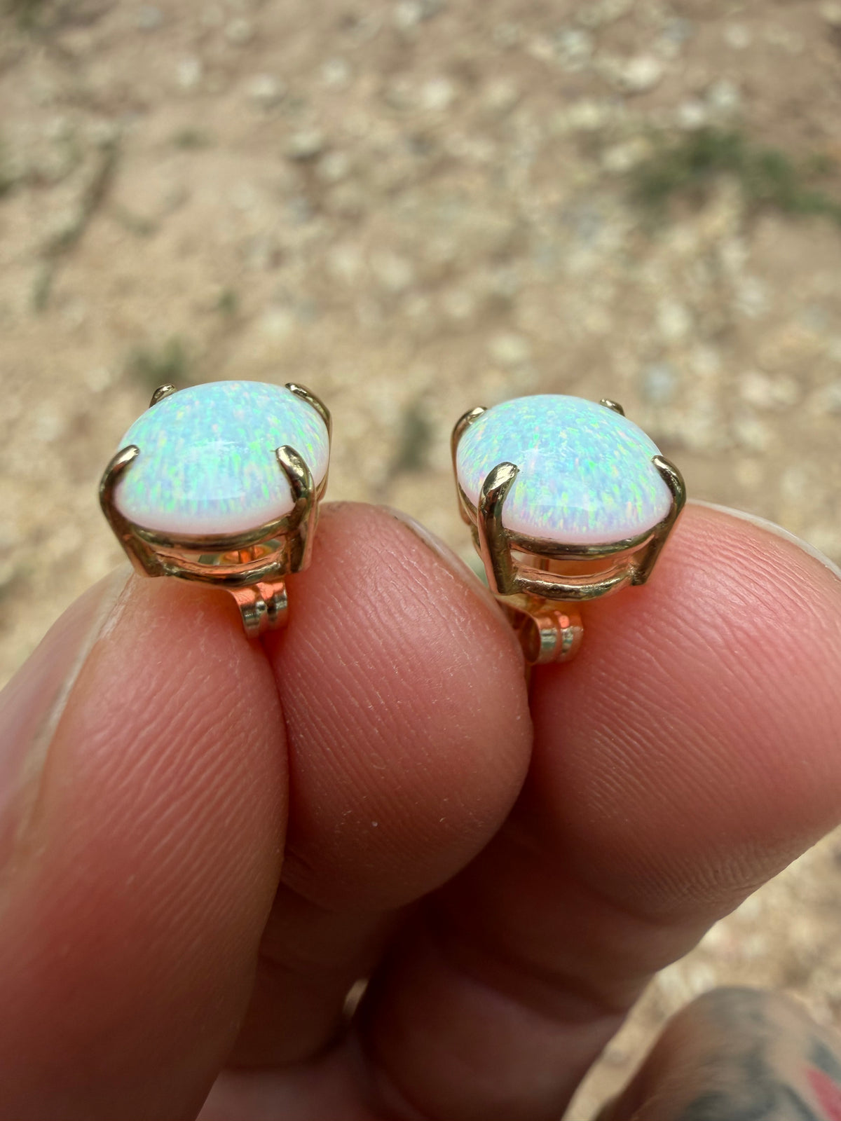 14KT Gold With Opal Studs 10mm x 8mm