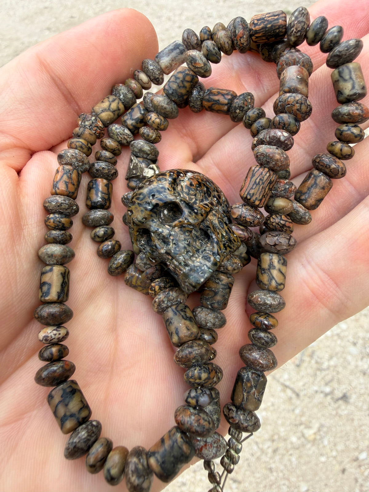 Hand-Carved Dinosaur Gem Bone Skull and Necklace By Mark Noll