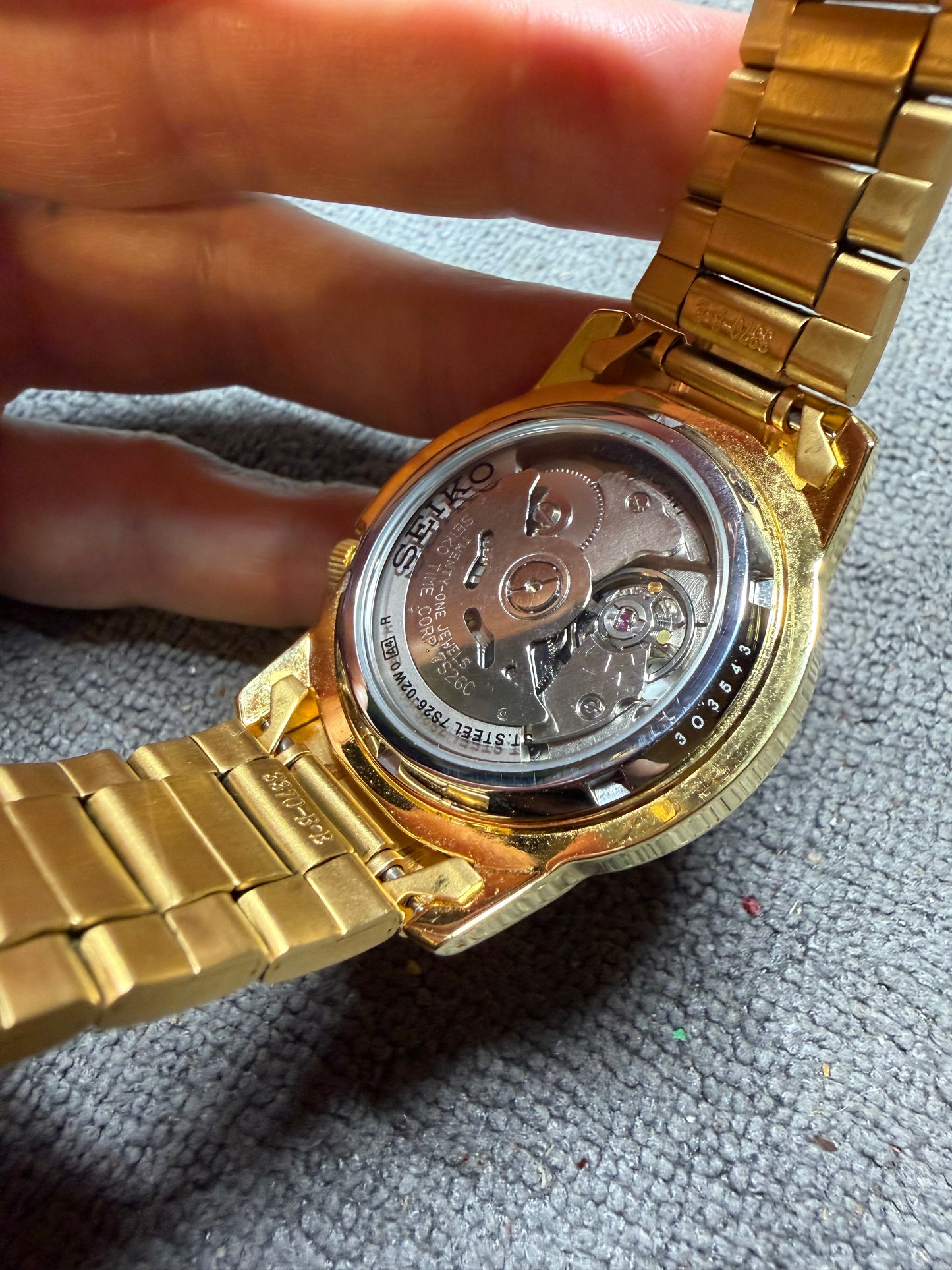 Used Custom Modded Gold Seiko 5 With Vintage Emerald Paper Dial