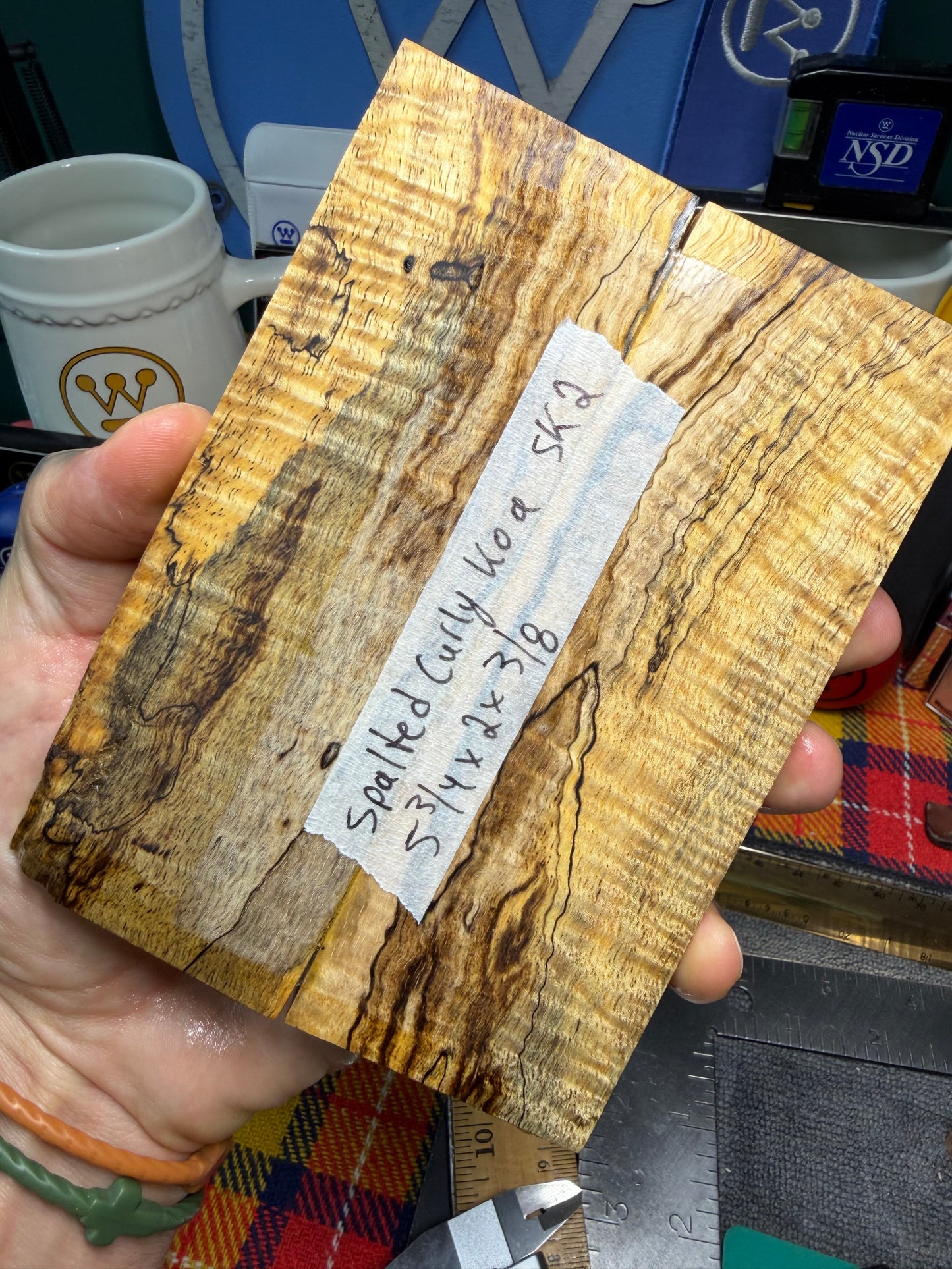 Spalted Curly Koa Scales SK2 5 3/4”x2”x3/8”