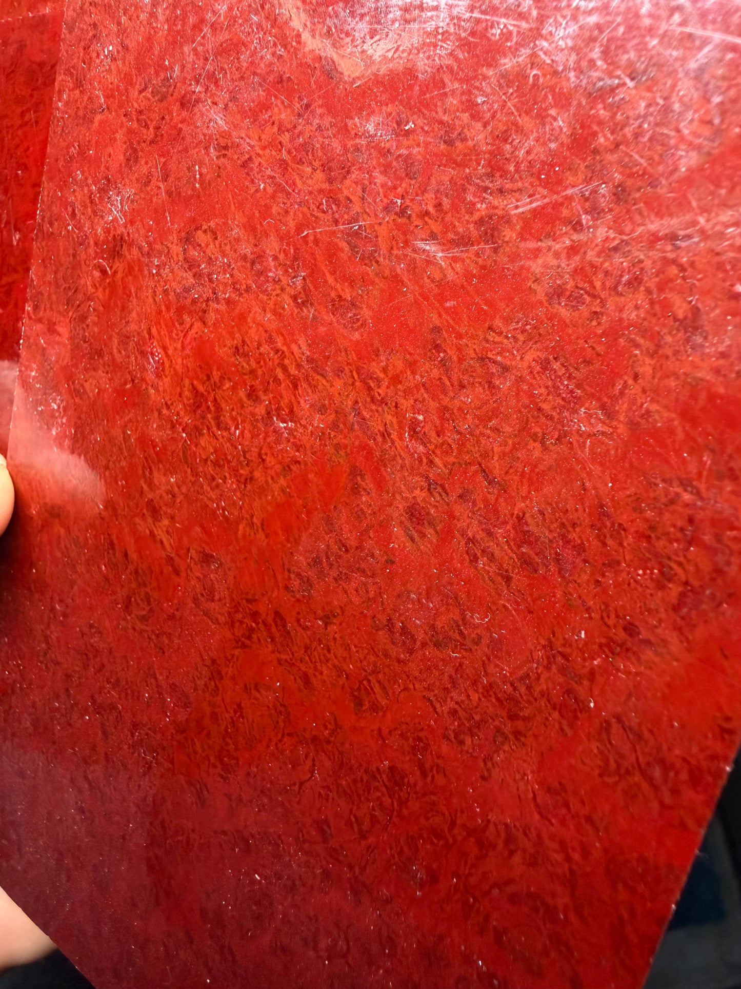 Vintage Bright Red Rag Micarta 5” x 3” x .14+”