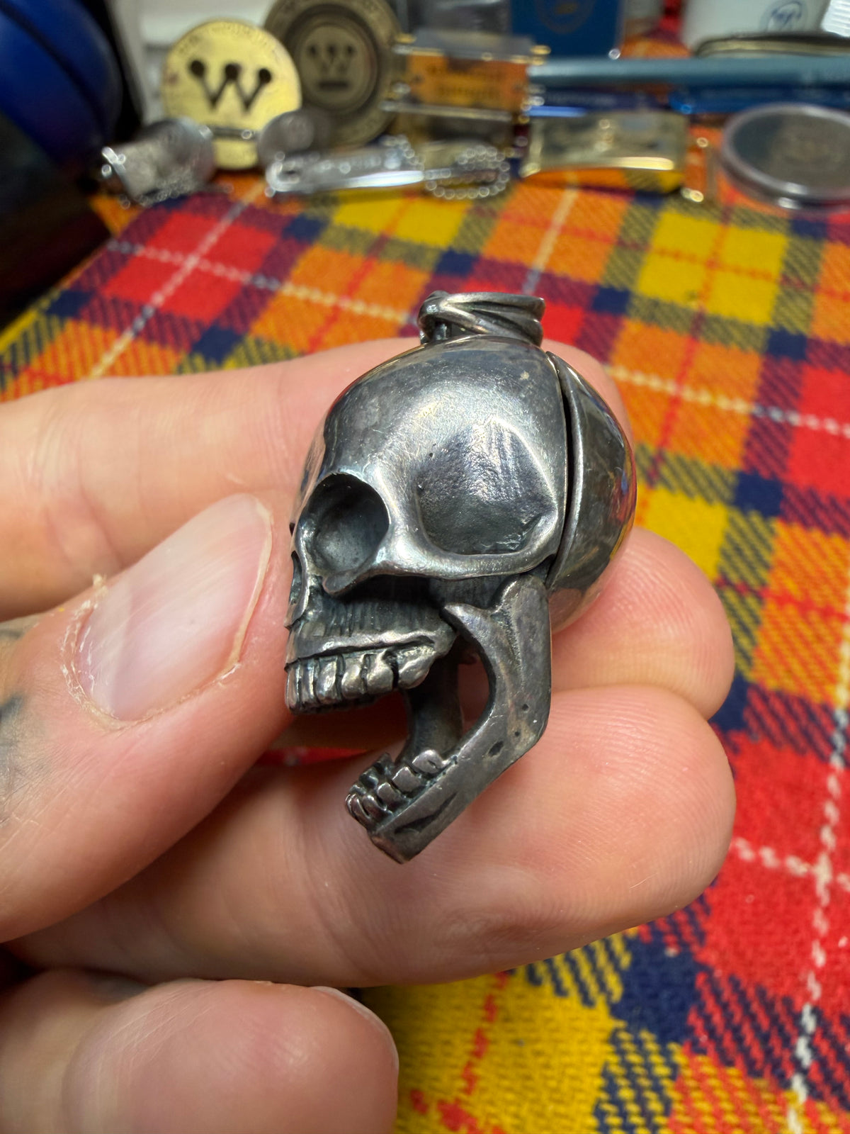 Sterling Silver Skull Stash Box Pendant