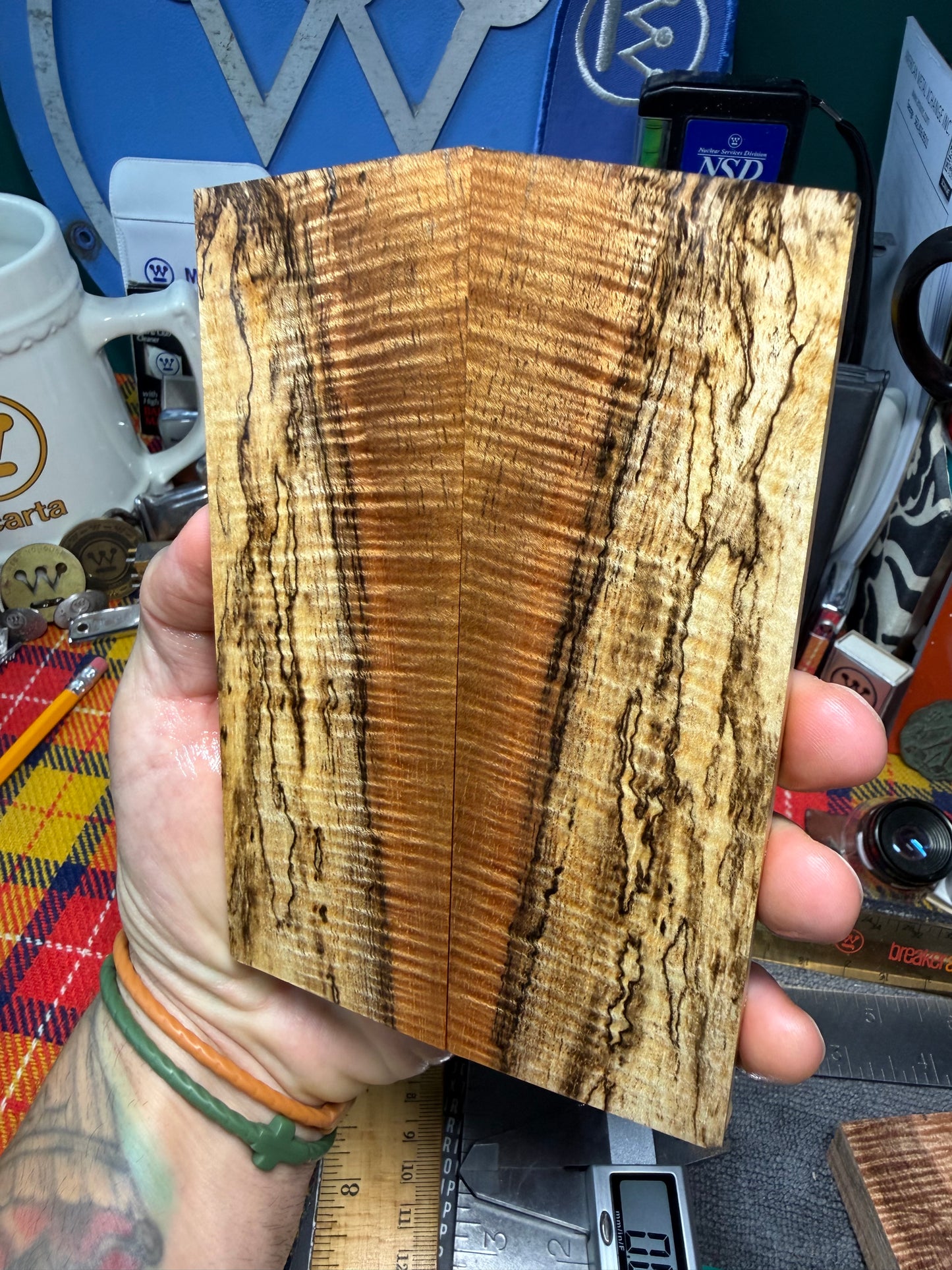 Spalted Curly Koa Scales SK1 5 7/8”x1 15/16”x.39”