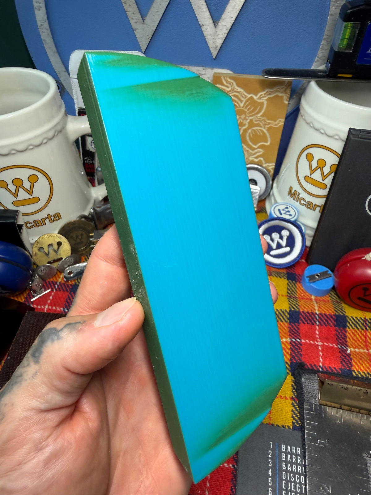 Antique Turquoise Bakelite Block 4 1/2-6" x 2 1/16" x .66”