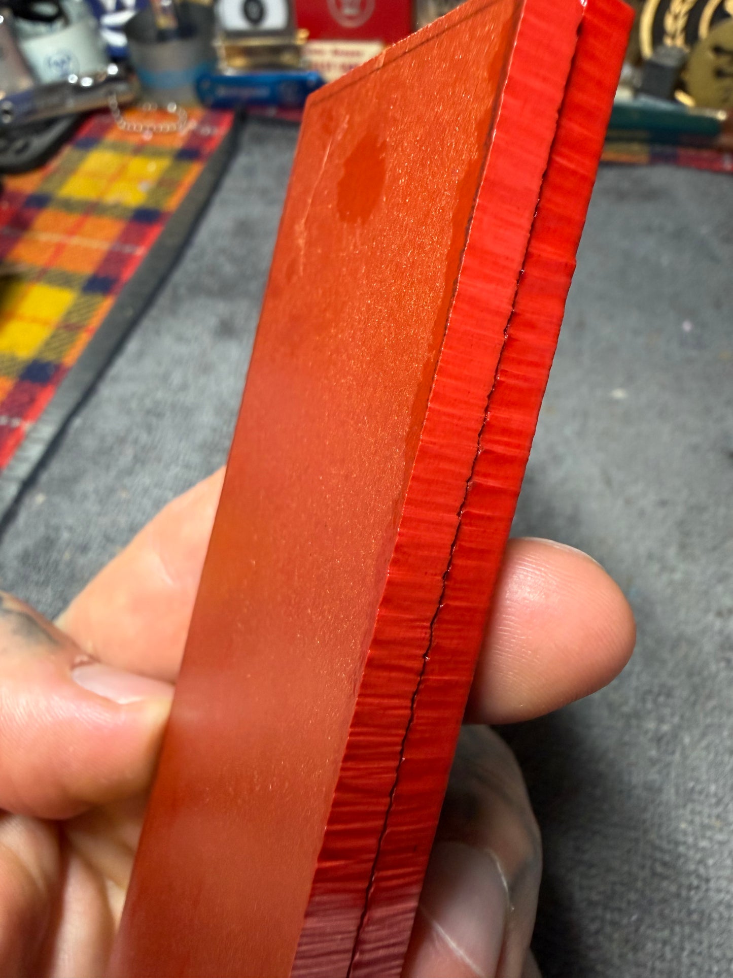 Antique “Strawberry Red” Philite Scales 5" x 1 1/2" x .19
