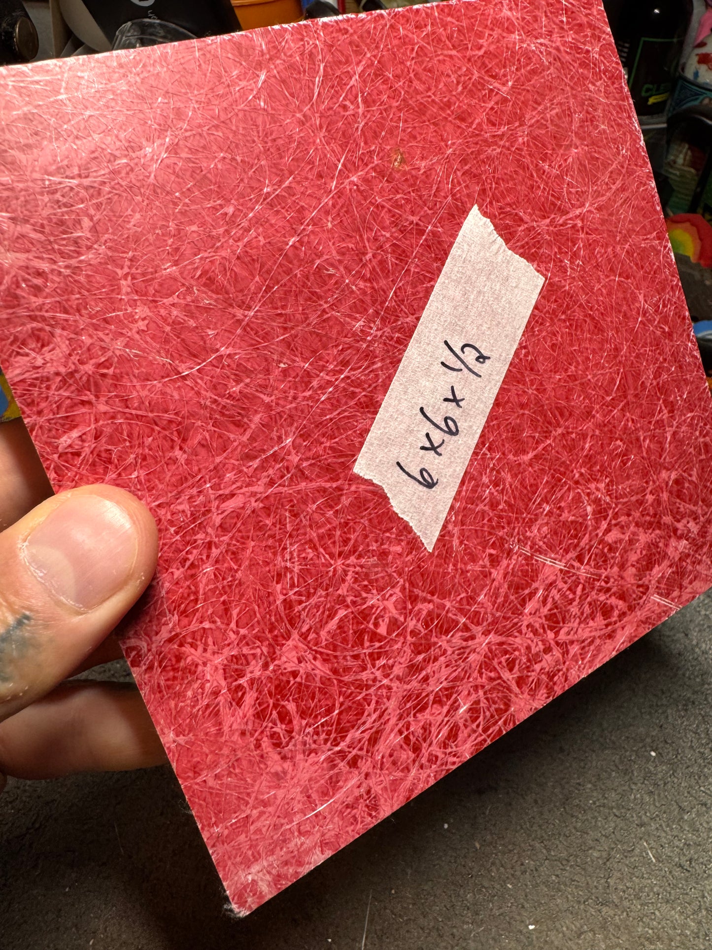 Vintage Red Spun Glass Block 6” x 6” x 1/2”