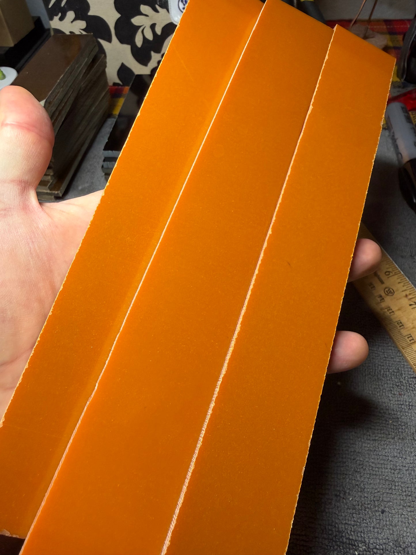 Vintage XX Orange Paper Micarta 9 7/8” x 1 1/2” x 3/8”