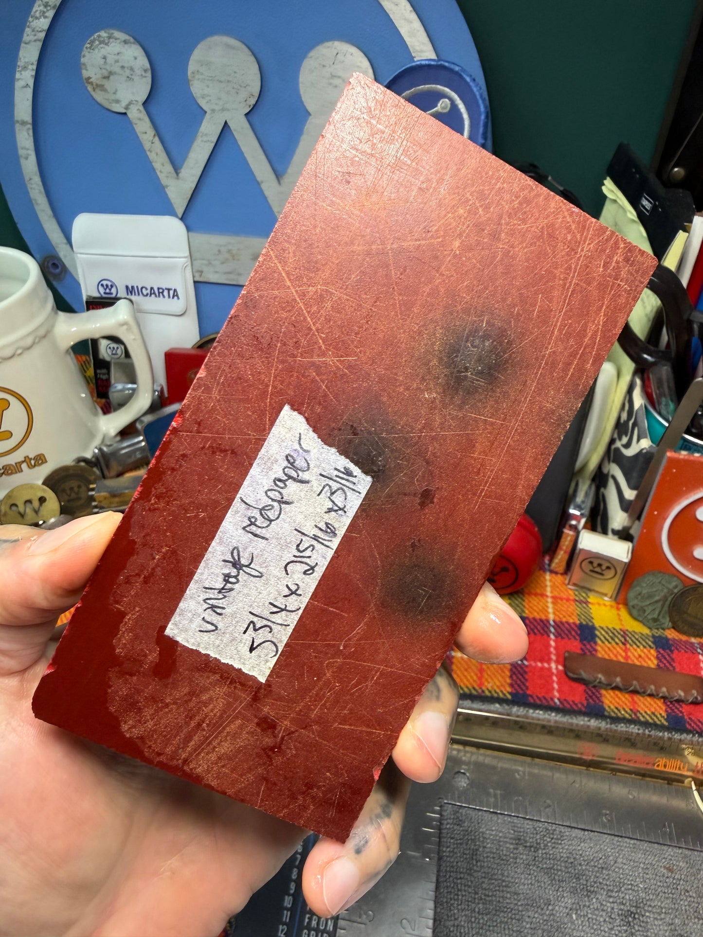 Vintage Red Paper Micarta 5 3/4”x2 15/16”x3/16”