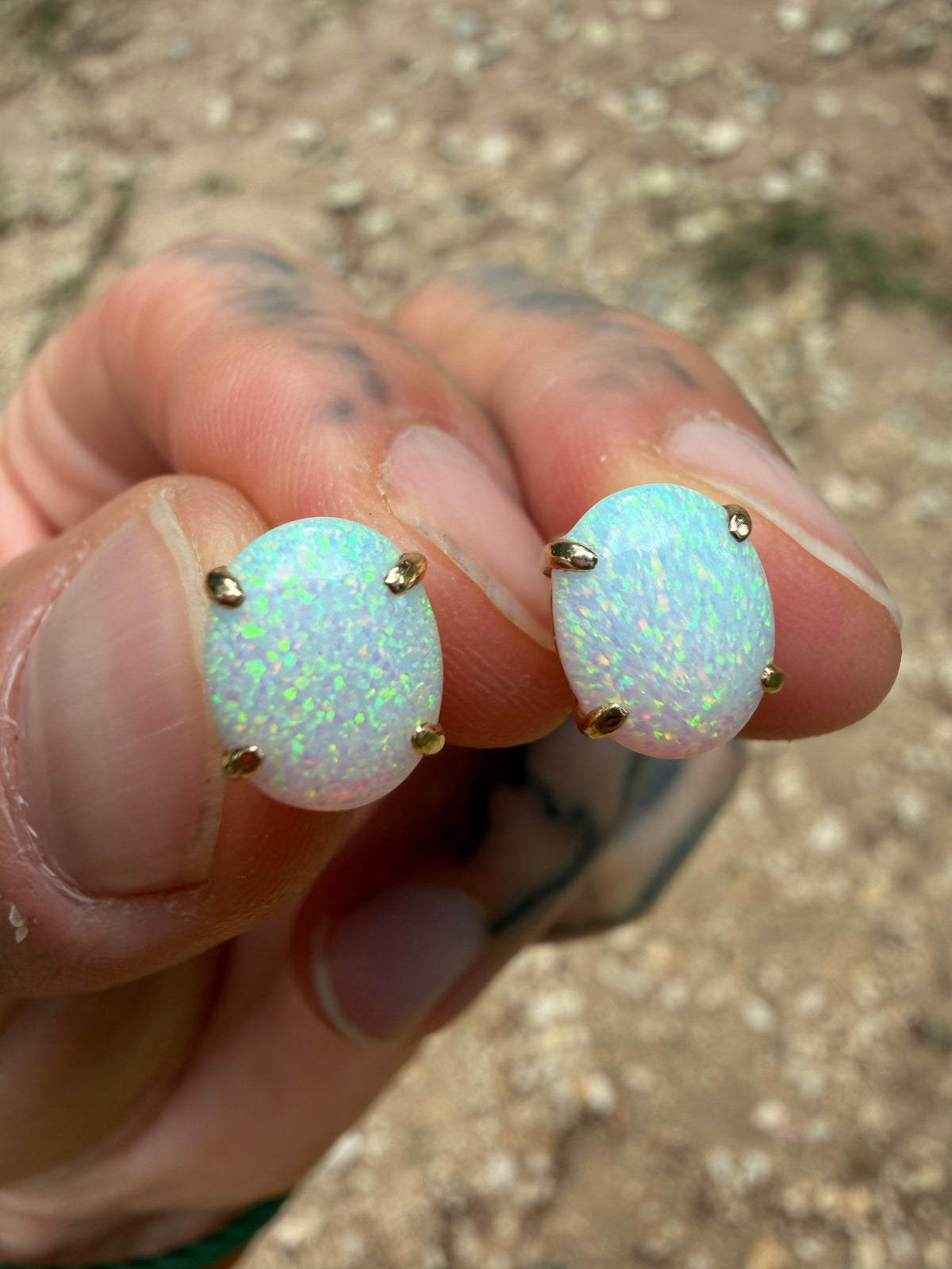 14KT Gold With Opal Studs 10mm x 8mm