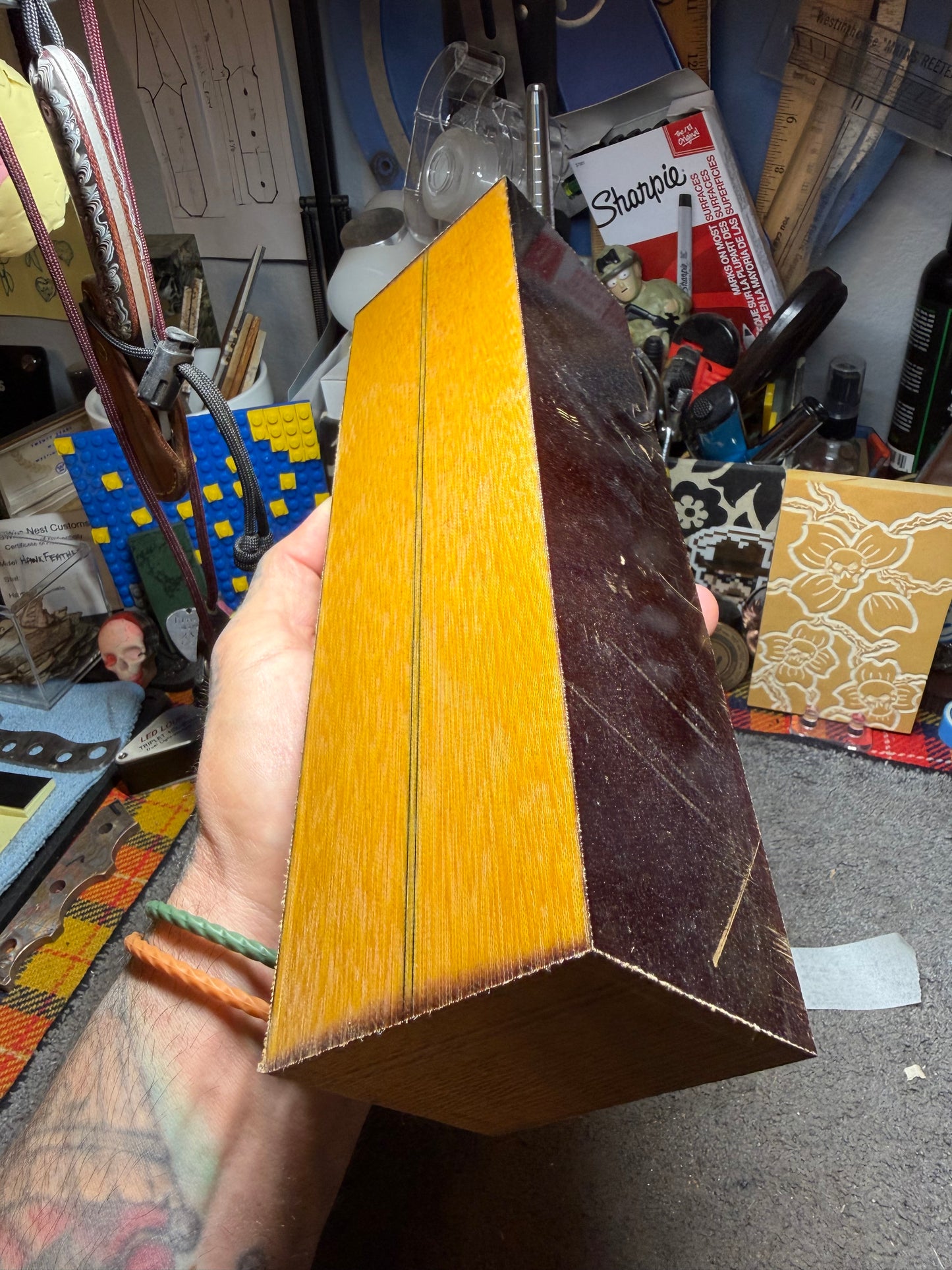 Westinghouse 2 Black-Lined Butterscotch Linen Block 10 5/8”x3 1/16”x2 1/2”