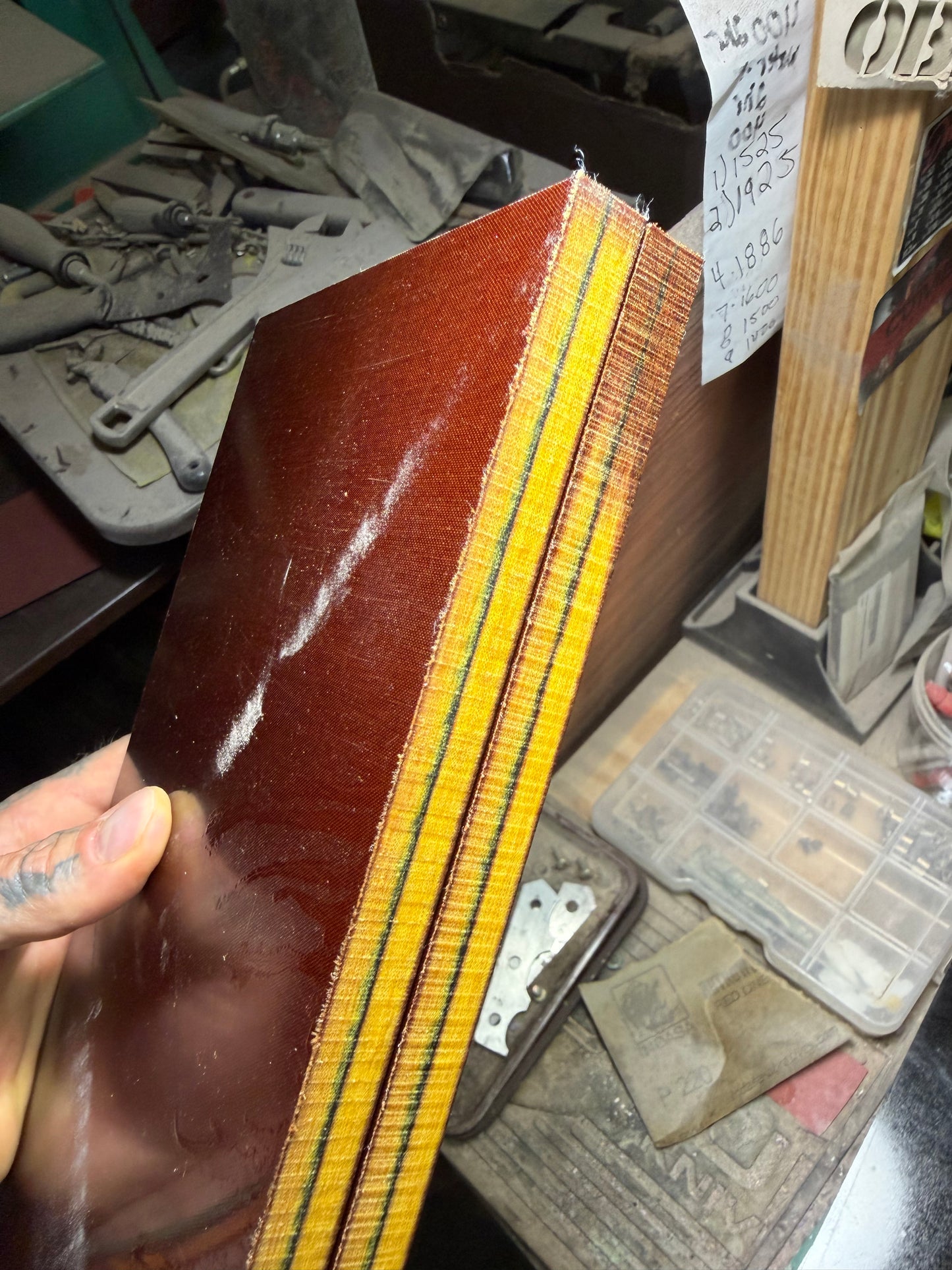 Vintage Single Black-Lined Butterscotch Canvas Micarta Slab 11 15/16” x 6” x 1/2”