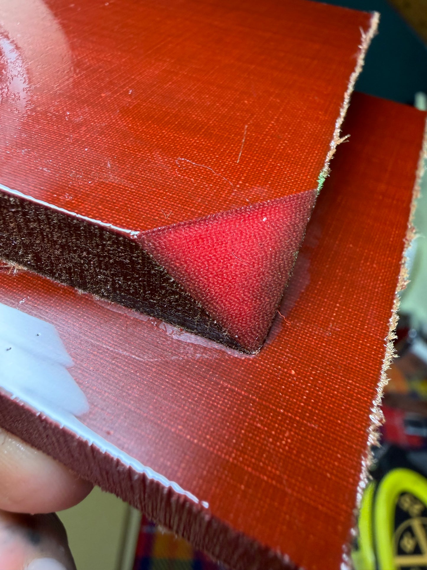 Vintage Pink/Red Linen Micarta 4 15/16”x3”x.4”
